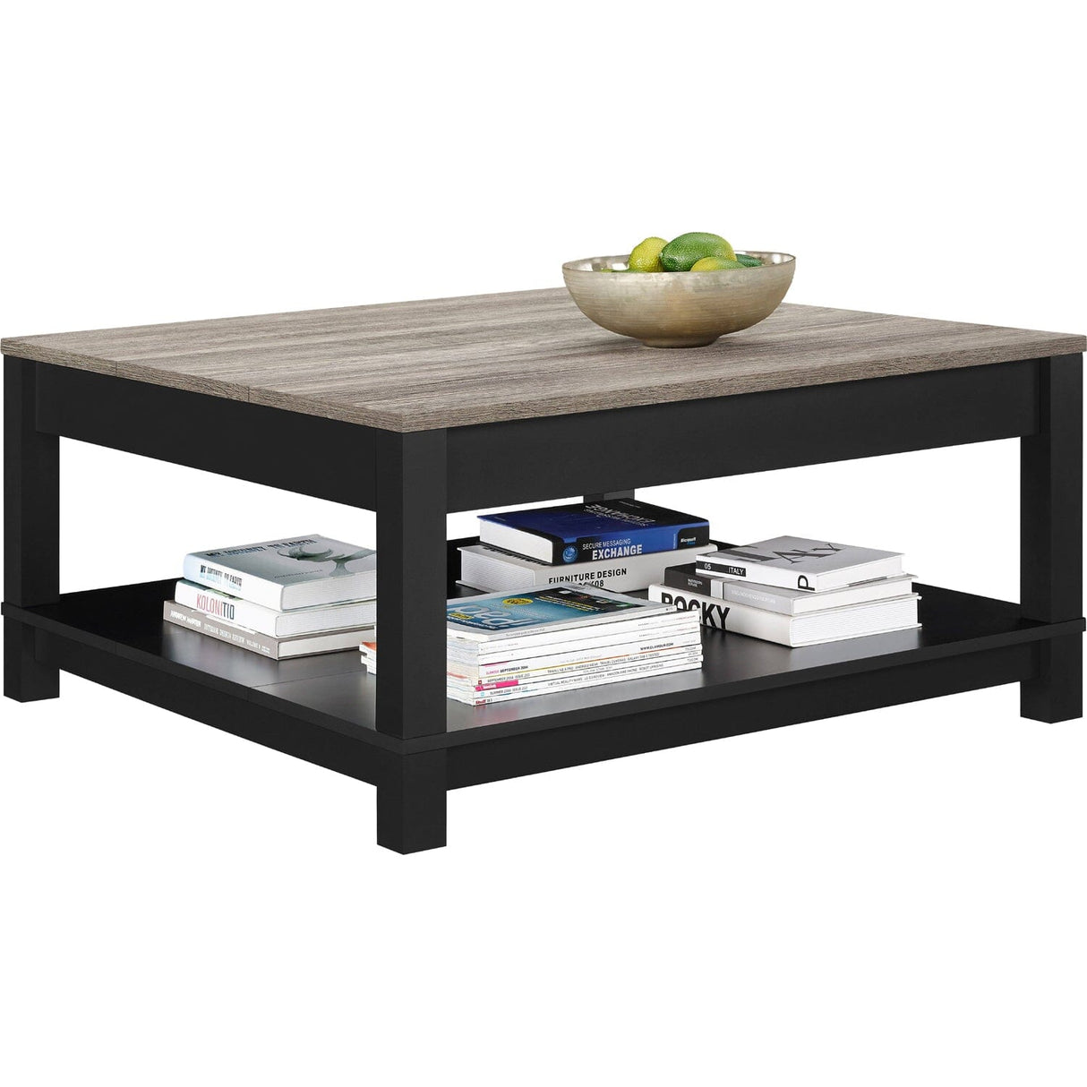 Dorel Home Carver Range Coffee Table in Weathered Oak and Black