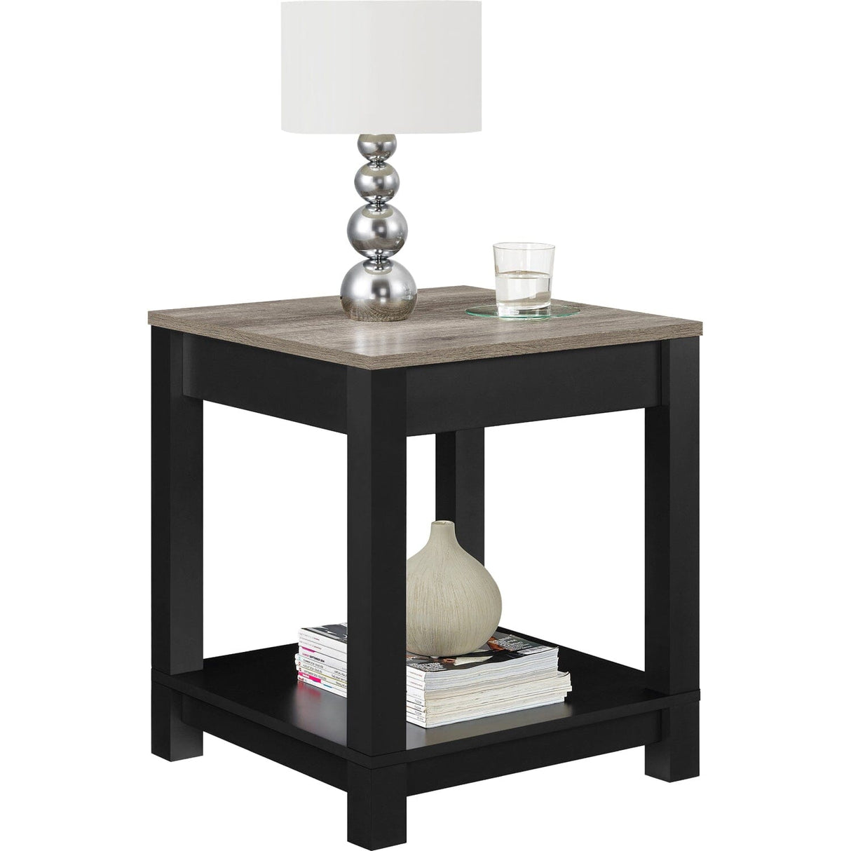 Dorel Home Carver Range End Table in Weathered Oak and Black