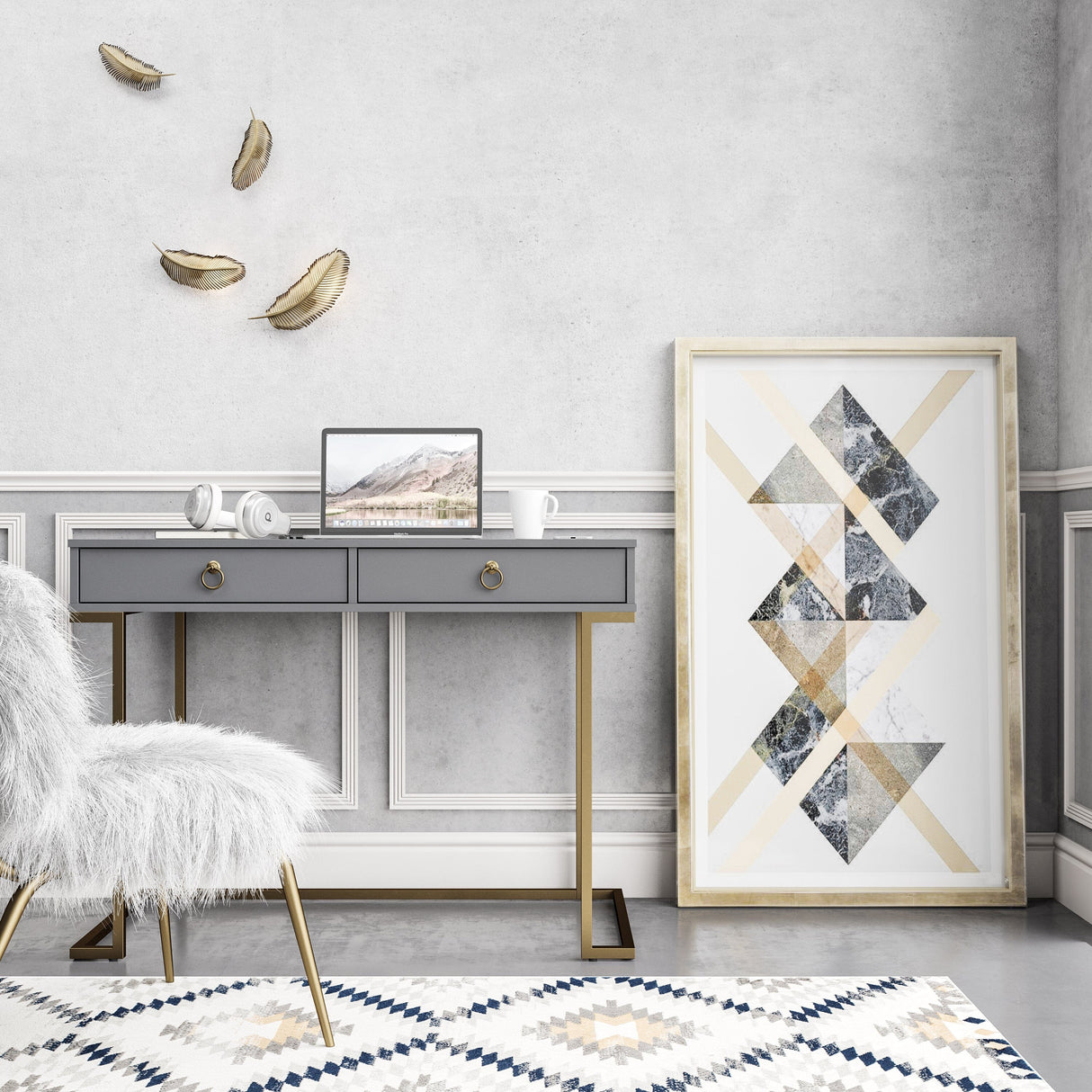 CosmoLiving Camila Writing Desk Graphite Grey