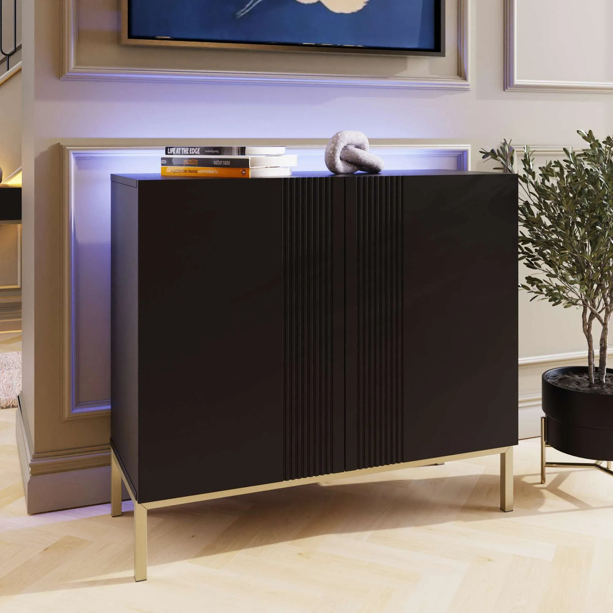 Frank Olsen Iona Black Tall Sideboard with Mood Lighting