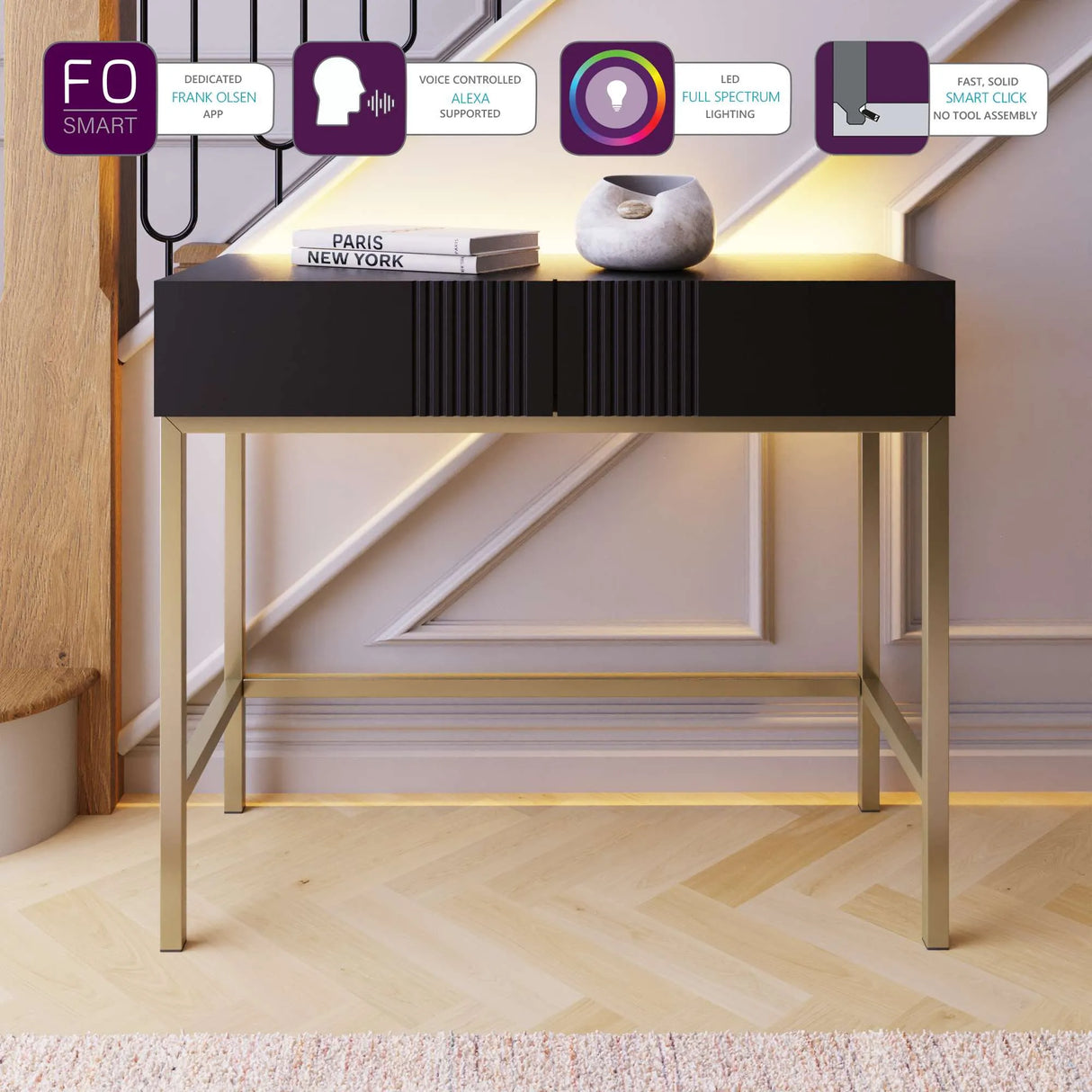 Frank Olsen Iona Black Console Table with Mood Lighting