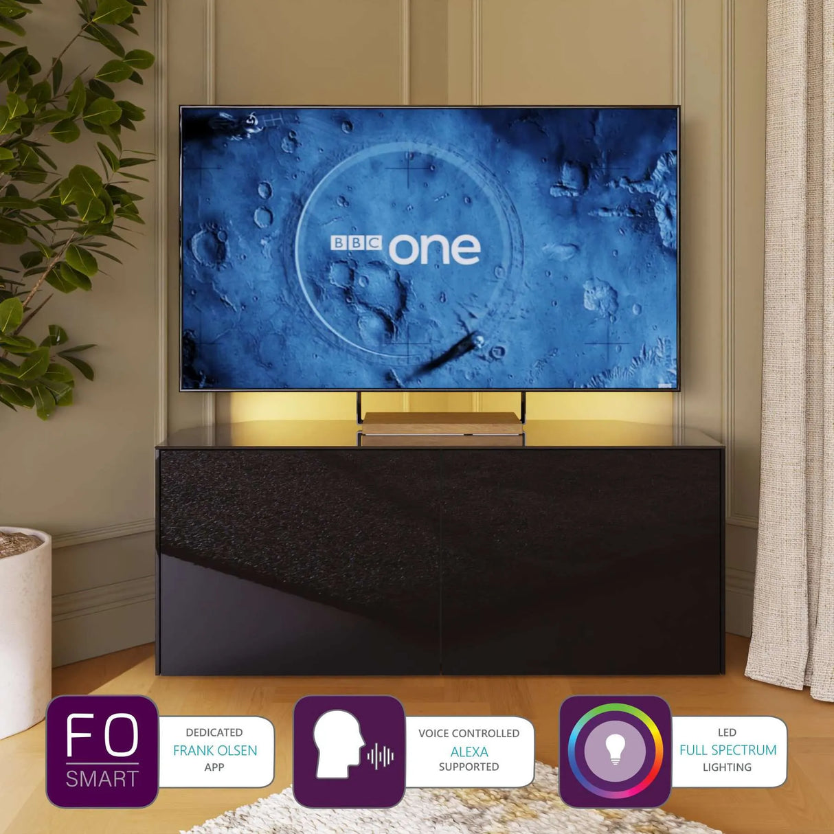 Frank Olsen High Gloss Black 1200mm Corner TV Cabinet with LED Lighting