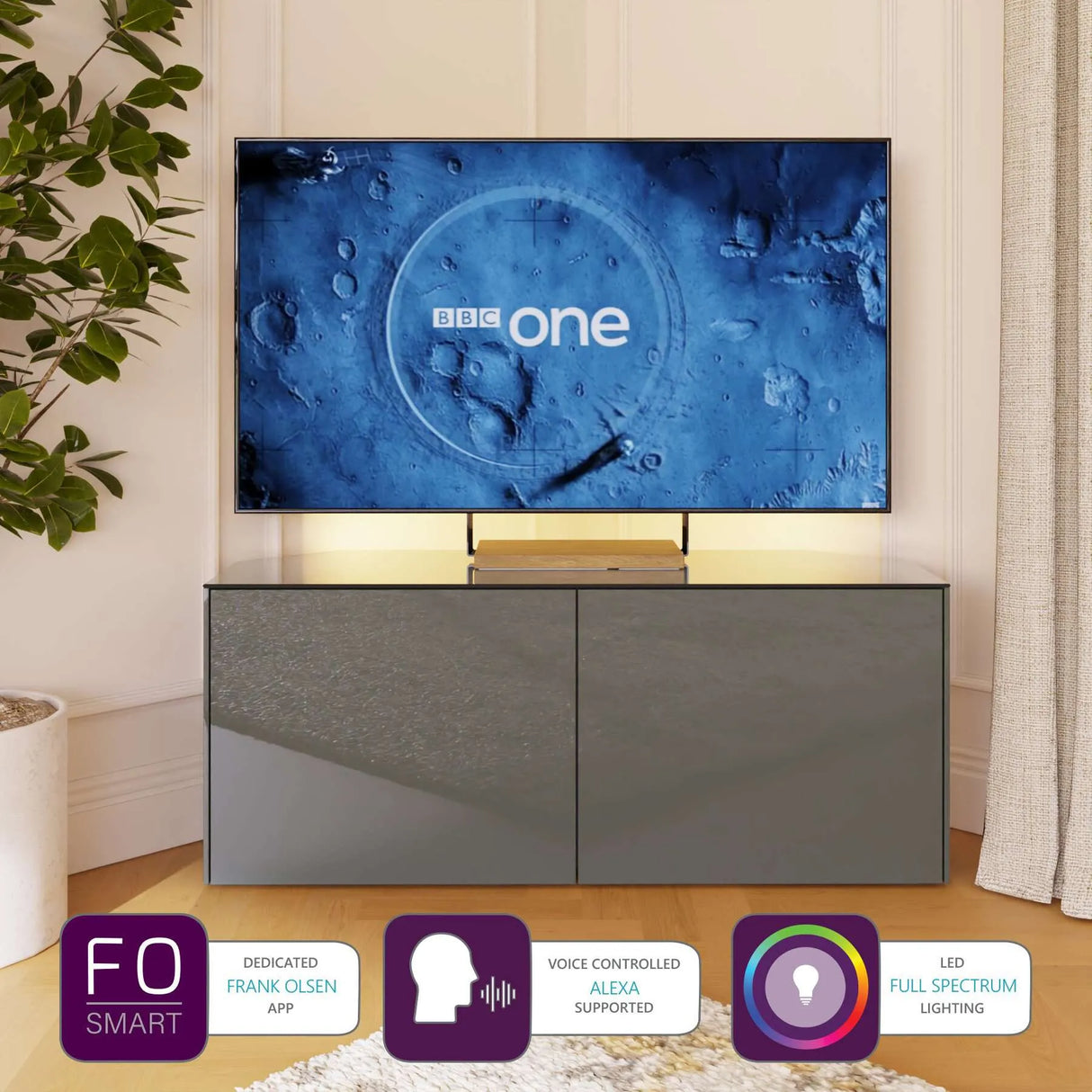 Frank Olsen High Gloss Grey 1200mm Corner TV Cabinet with LED Lighting