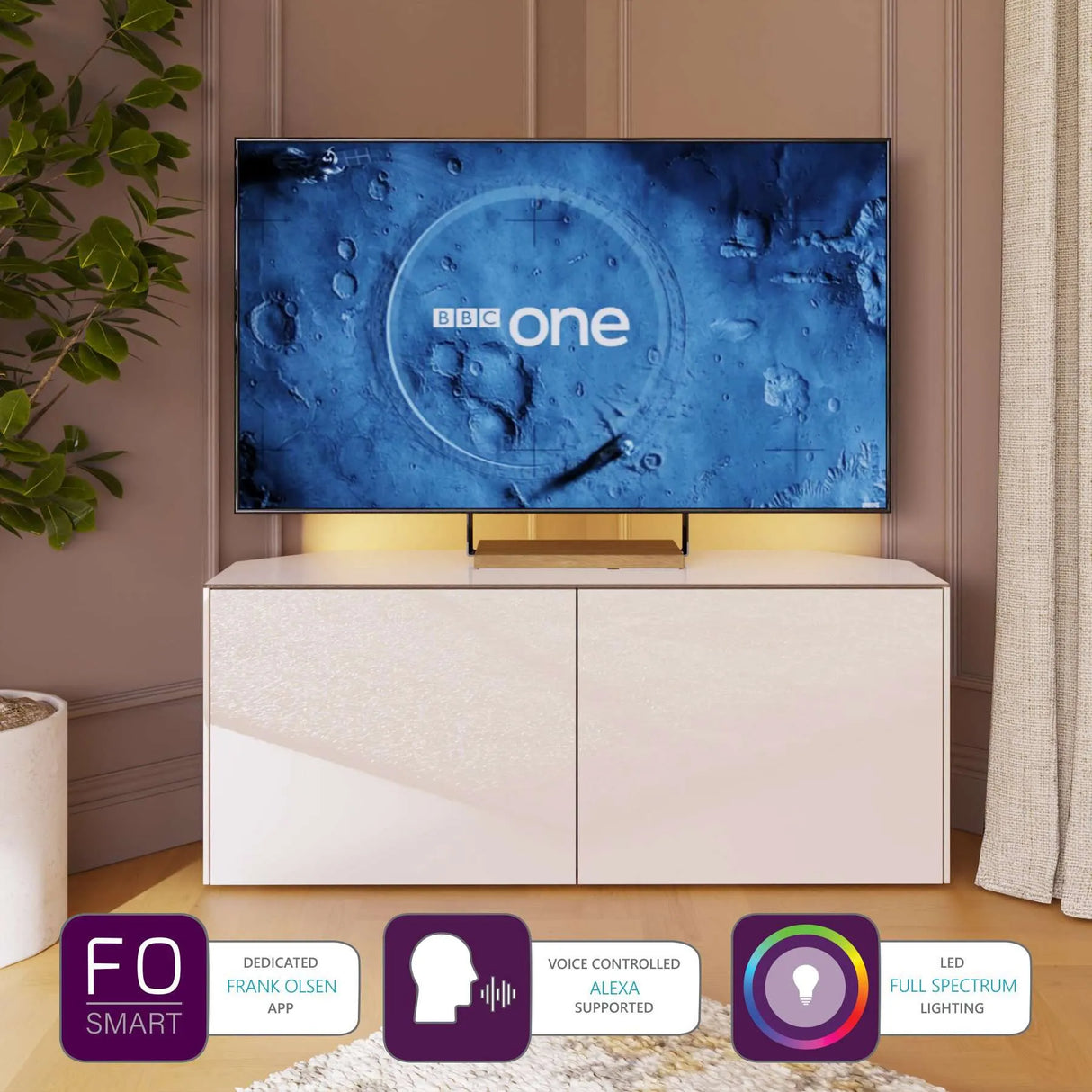 Frank Olsen High Gloss White 1200mm Corner TV Cabinet with LED Lighting