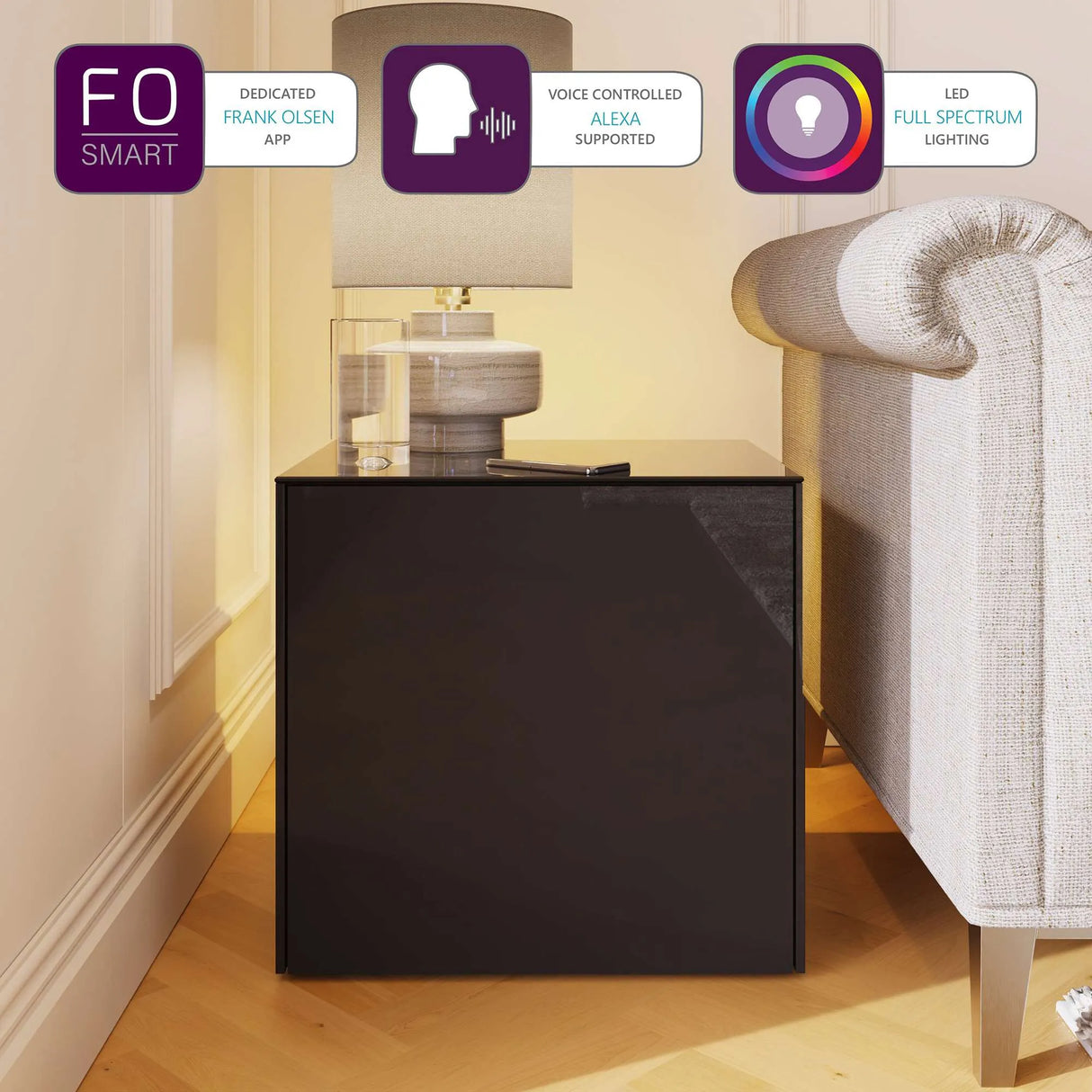 Frank Olsen High Gloss Black Lamp Table with LED Lighting