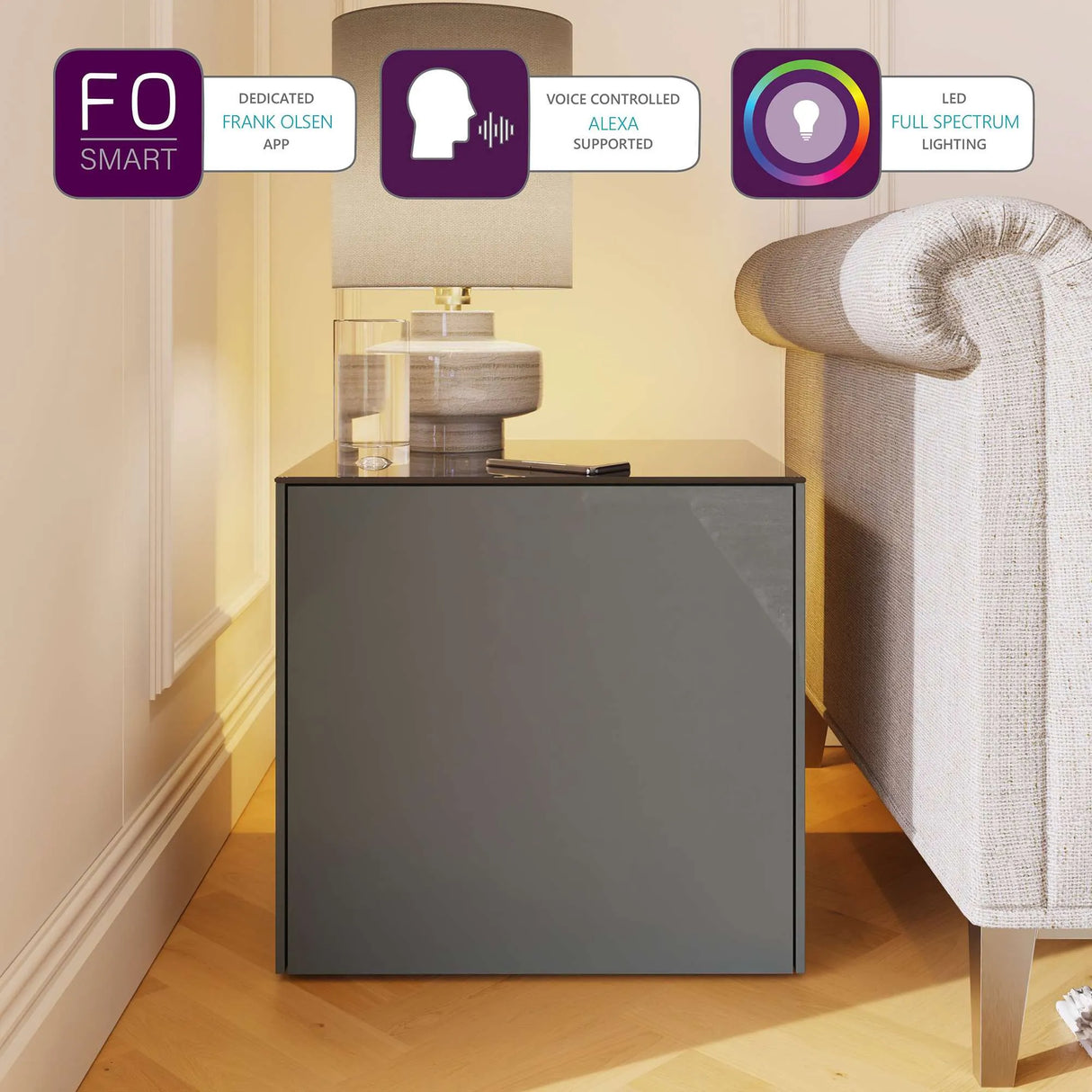 Frank Olsen High Gloss Grey Lamp Table with LED Lighting