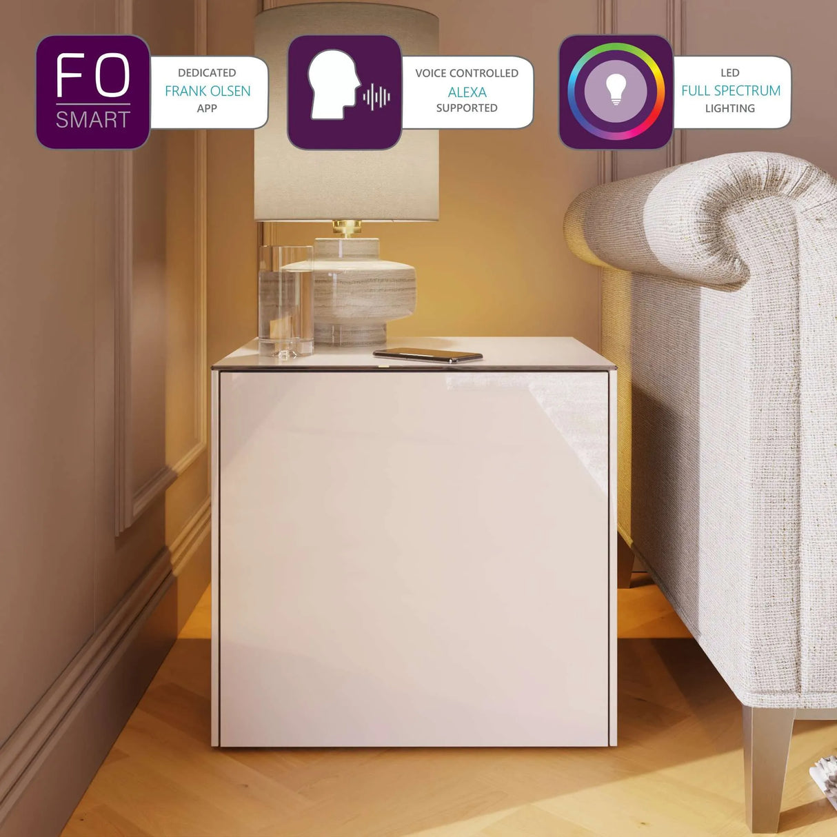 Frank Olsen High Gloss White Lamp Table with LED Lighting