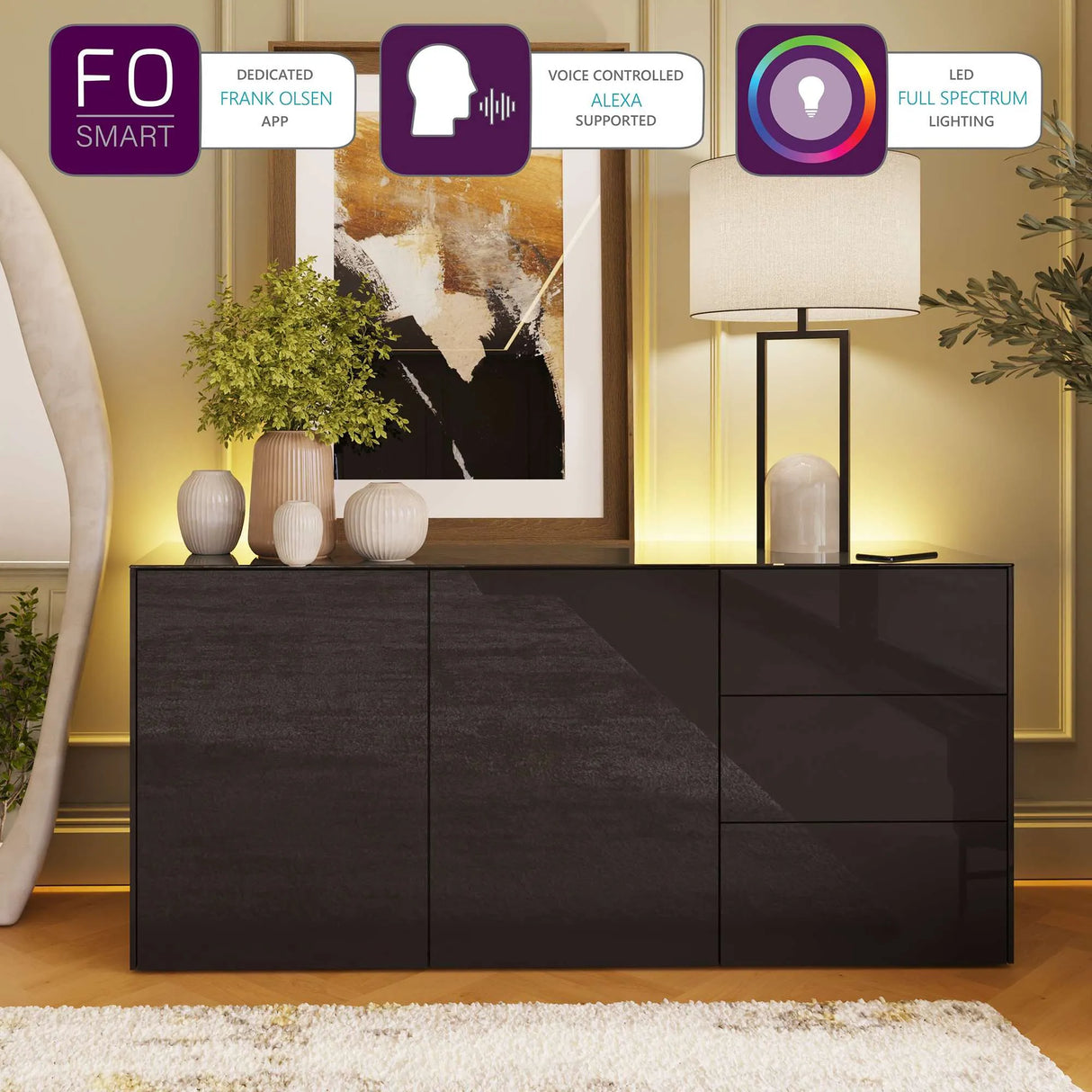 Frank Olsen Intel Range Gloss Black Sideboard With LED Lighting
