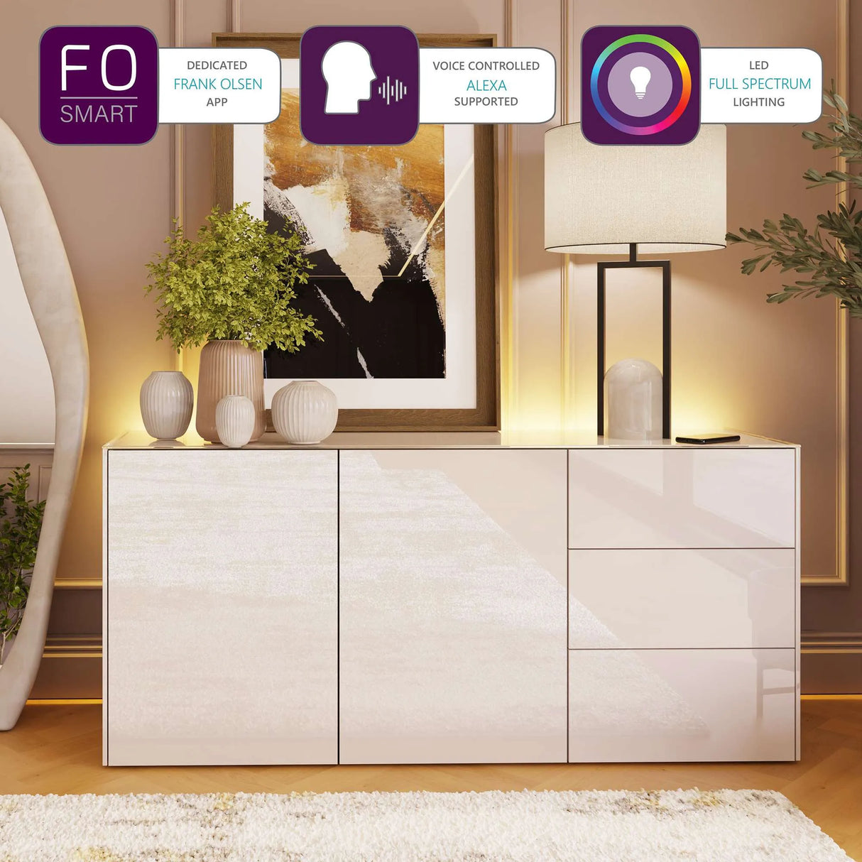 Frank Olsen Intel Range Gloss White Sideboard With LED Lighting