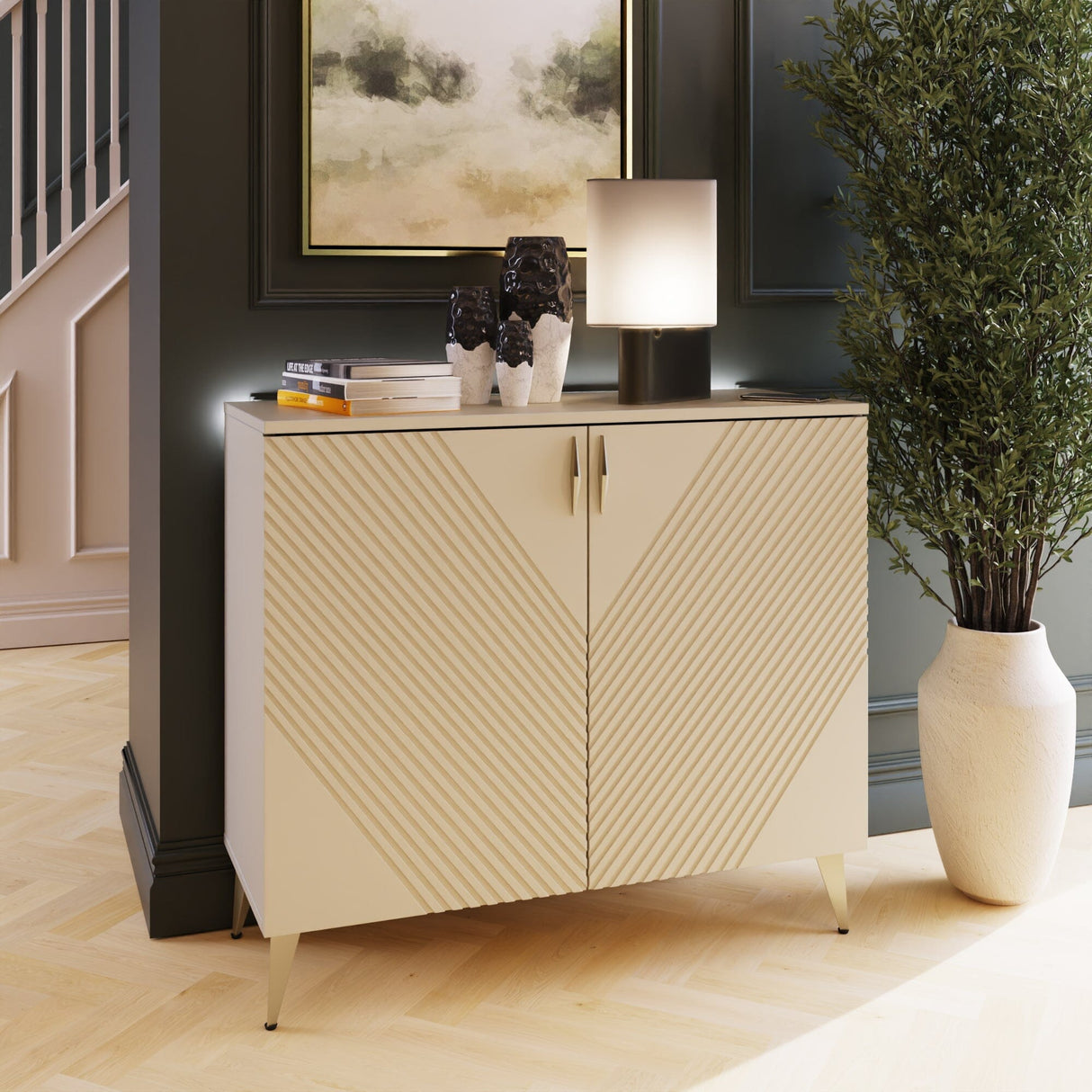 Frank Olsen AVA White Tall Sideboard with Mood Lighting & Wireless Phone Charging