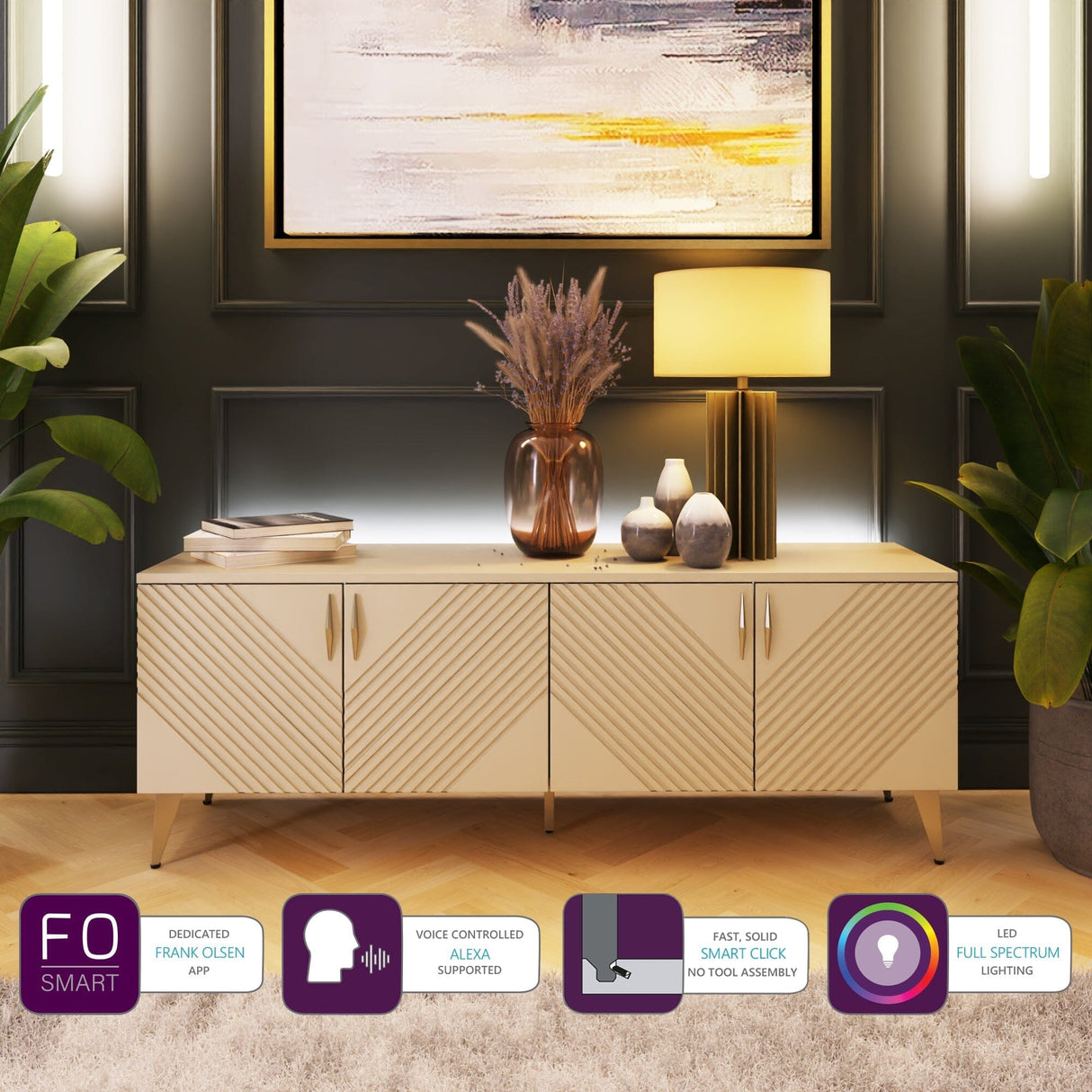 Frank Olsen AVA White TV Cabinet with Mood Lighting for TV's up to 70"