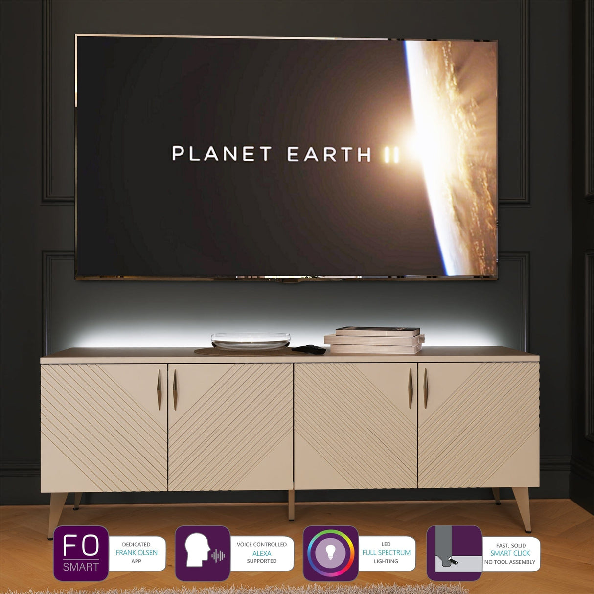 Frank Olsen AVA White TV Cabinet with Mood Lighting for TV's up to 70"