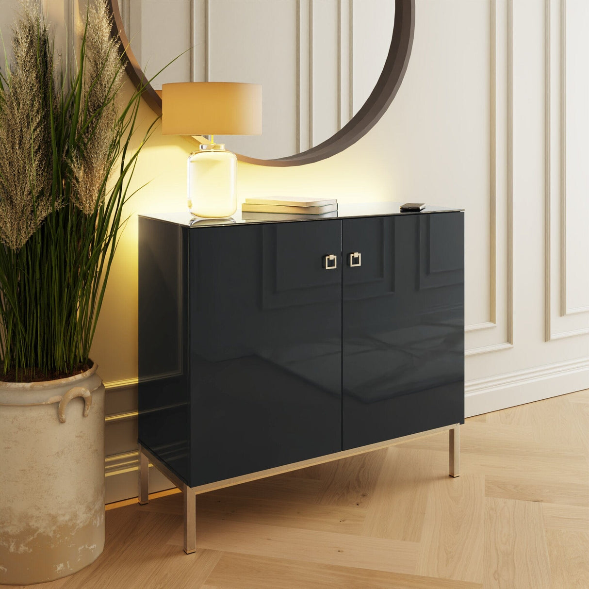 Frank Olsen Lyra Midnight Black Tall Sideboard with Mood Lighting