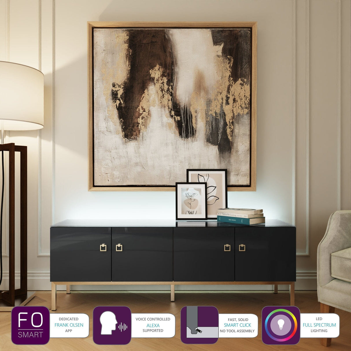 Frank Olsen Lyra Midnight Black TV Stand for Screens up to 70 inch