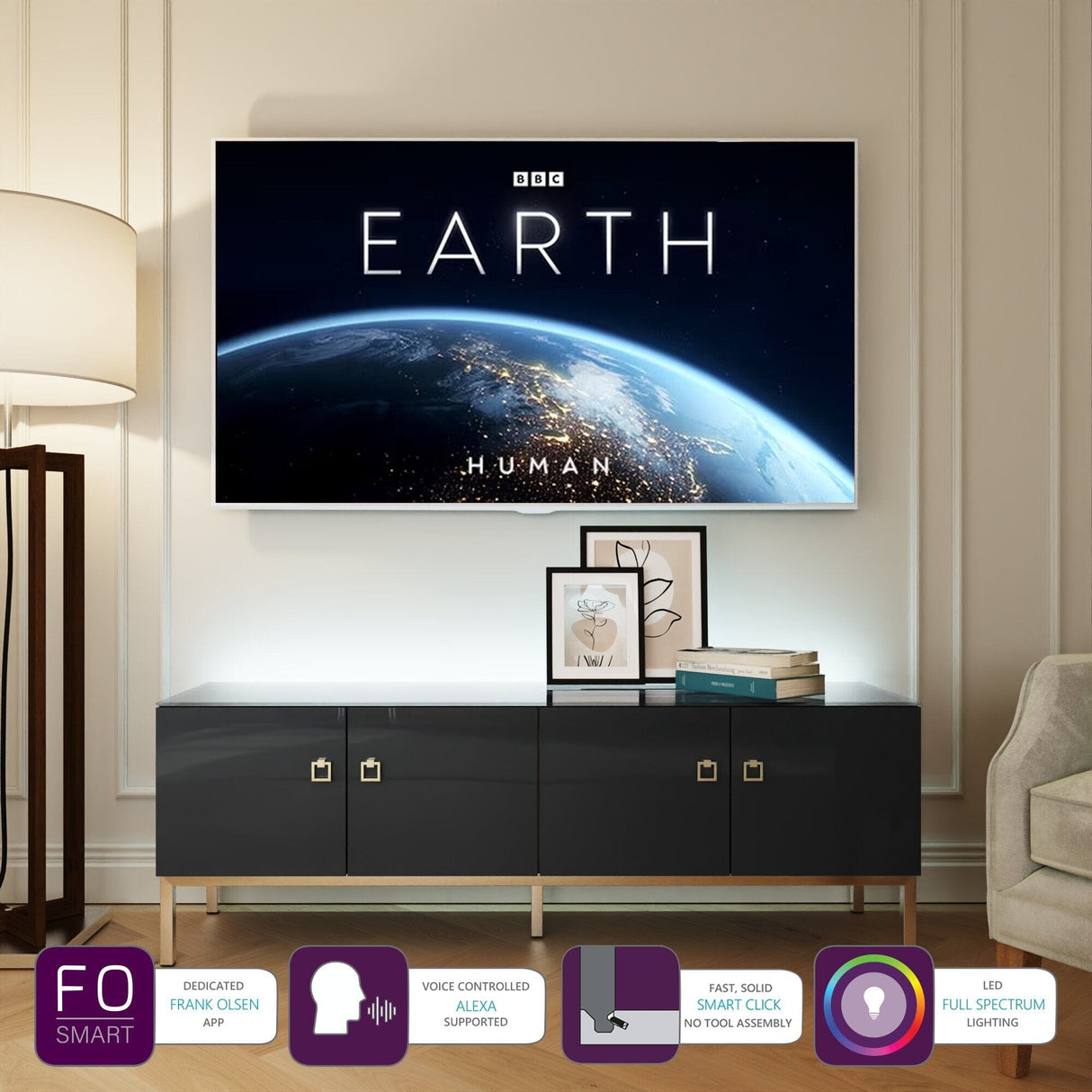 Frank Olsen Lyra Midnight Black TV Stand for Screens up to 70 inch
