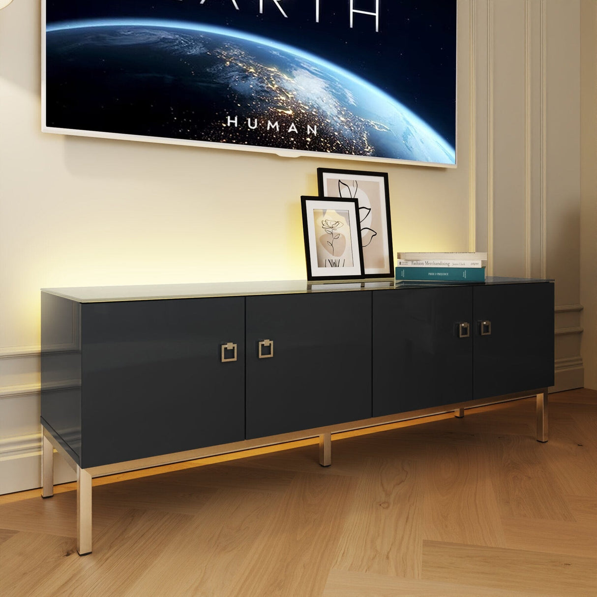 Frank Olsen Lyra Midnight Black TV Stand for Screens up to 70 inch