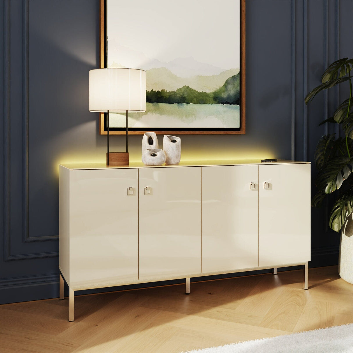 Frank Olsen Lyra Antique White Sideboard with Mood Lighting & Wireless Phone Charging