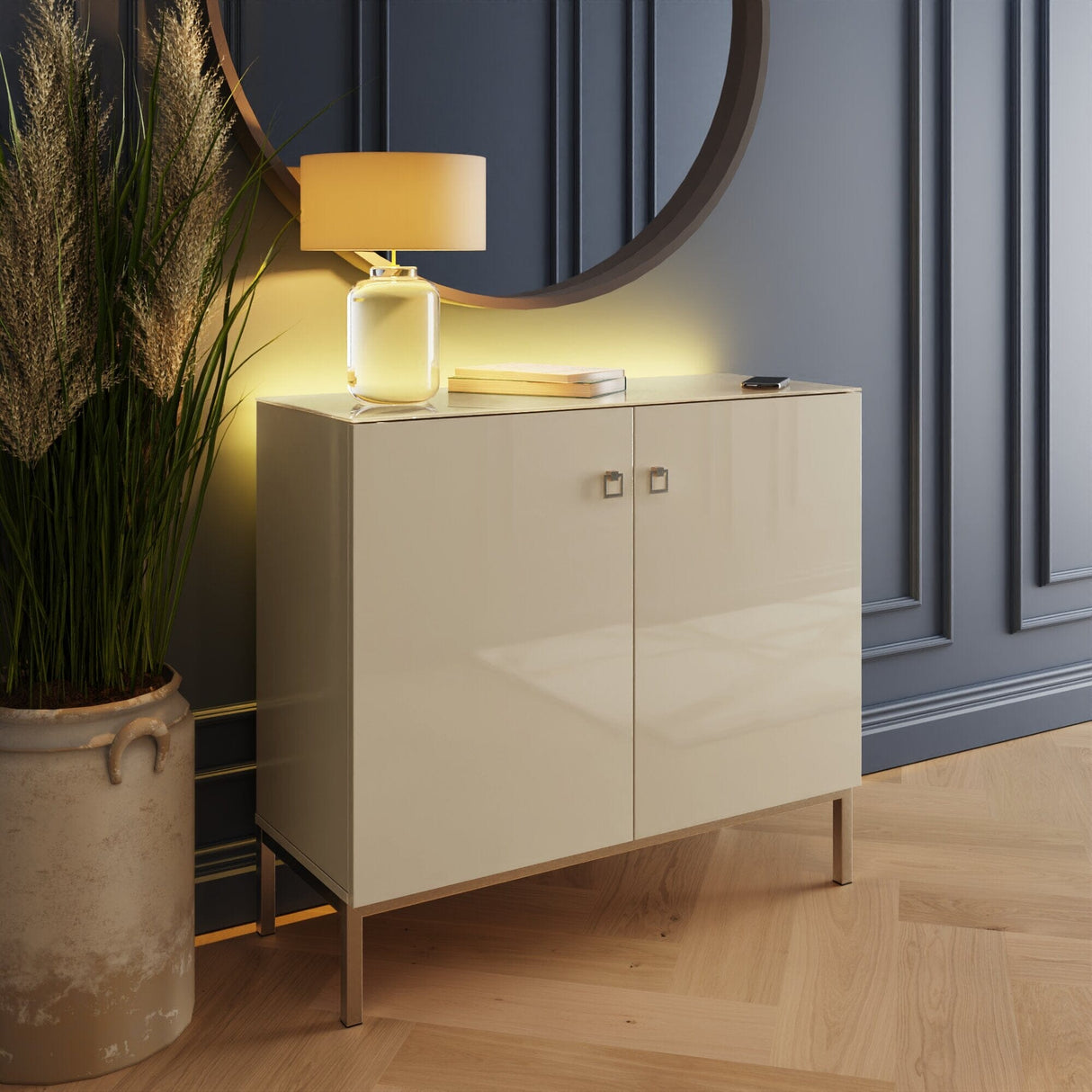 Frank Olsen Lyra Antique White Tall Sideboard with Mood Lighting
