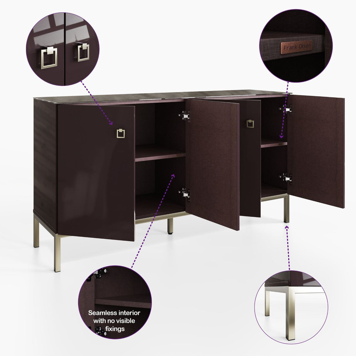 Frank Olsen Lyra Plum Black Sideboard with Mood Lighting & Wireless Phone Charging