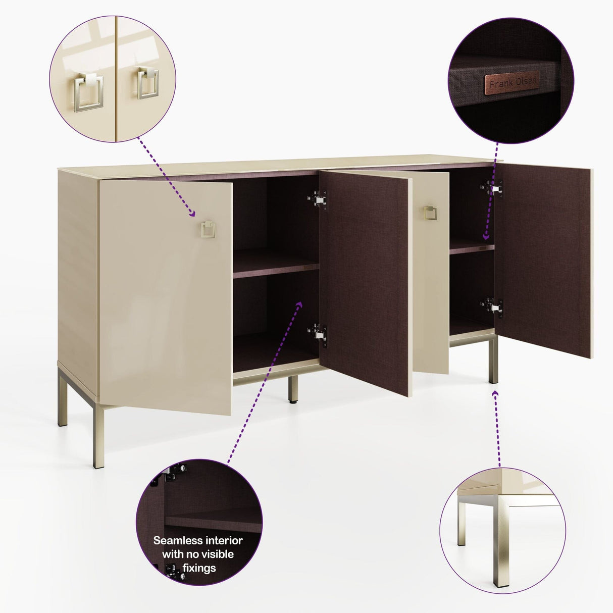 Frank Olsen Lyra Antique White Sideboard with Mood Lighting & Wireless Phone Charging