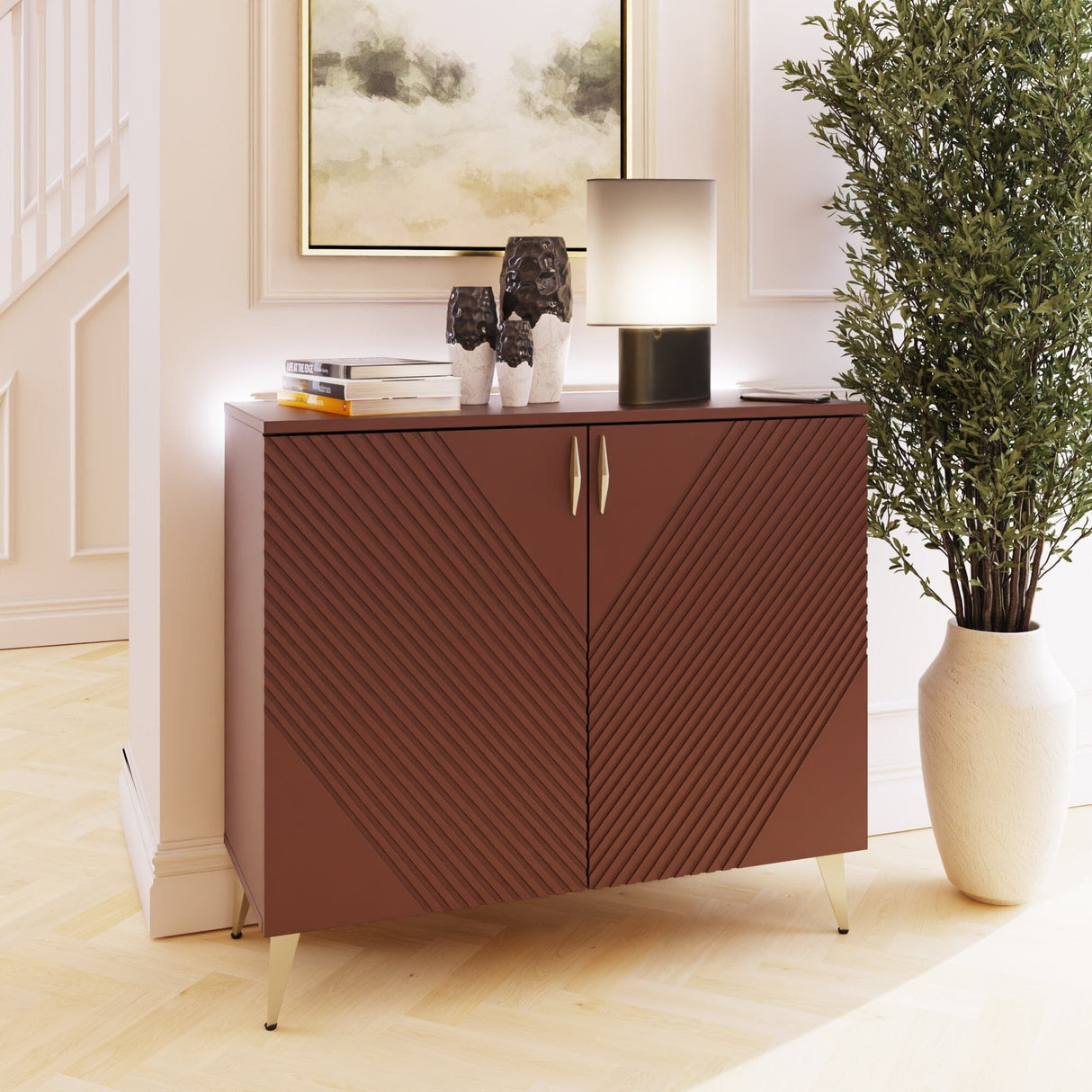 Frank Olsen AVA Mulberry Tall Sideboard with Mood Lighting & Wireless Phone Charging