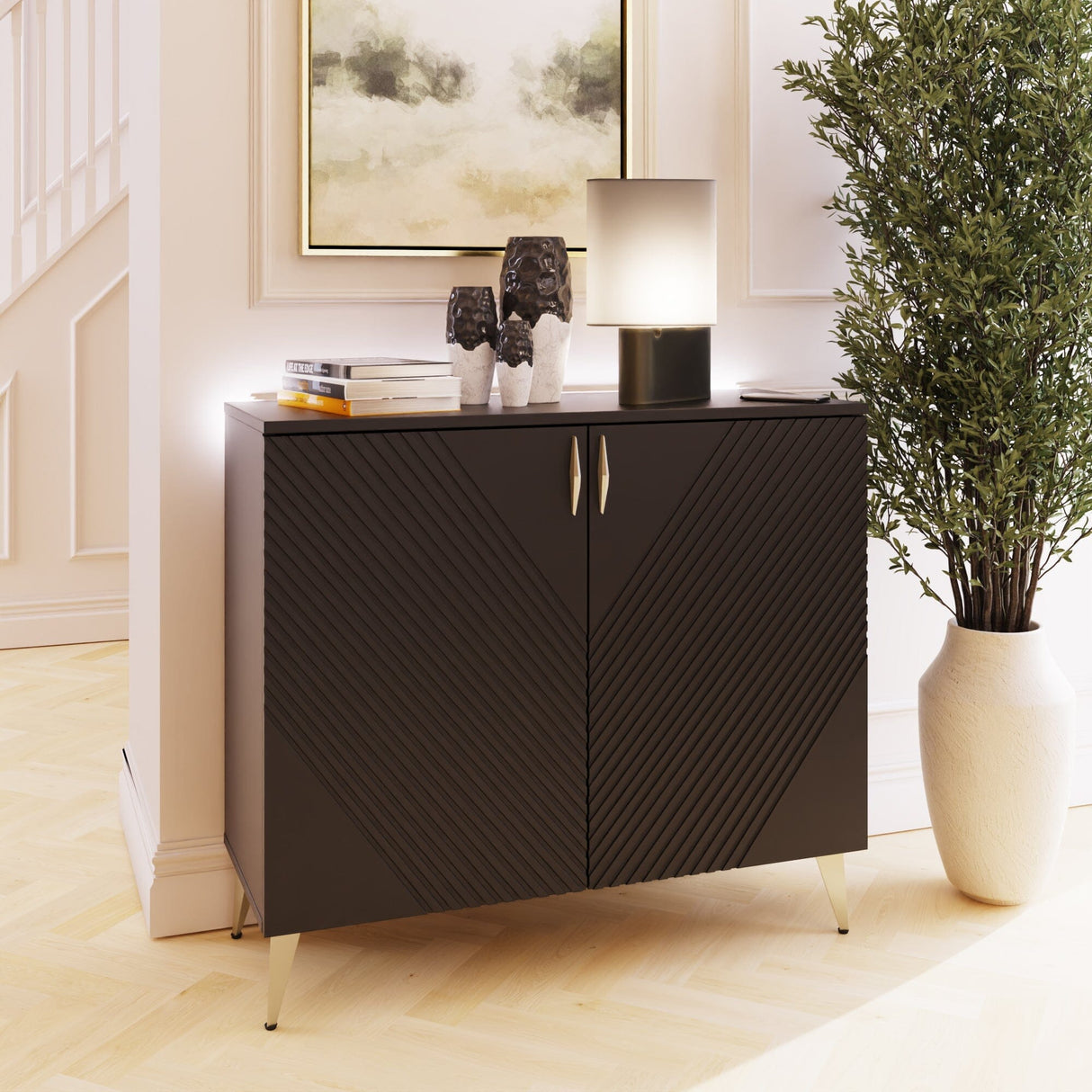 Frank Olsen AVA Mulberry Tall Sideboard with Mood Lighting & Wireless Phone Charging