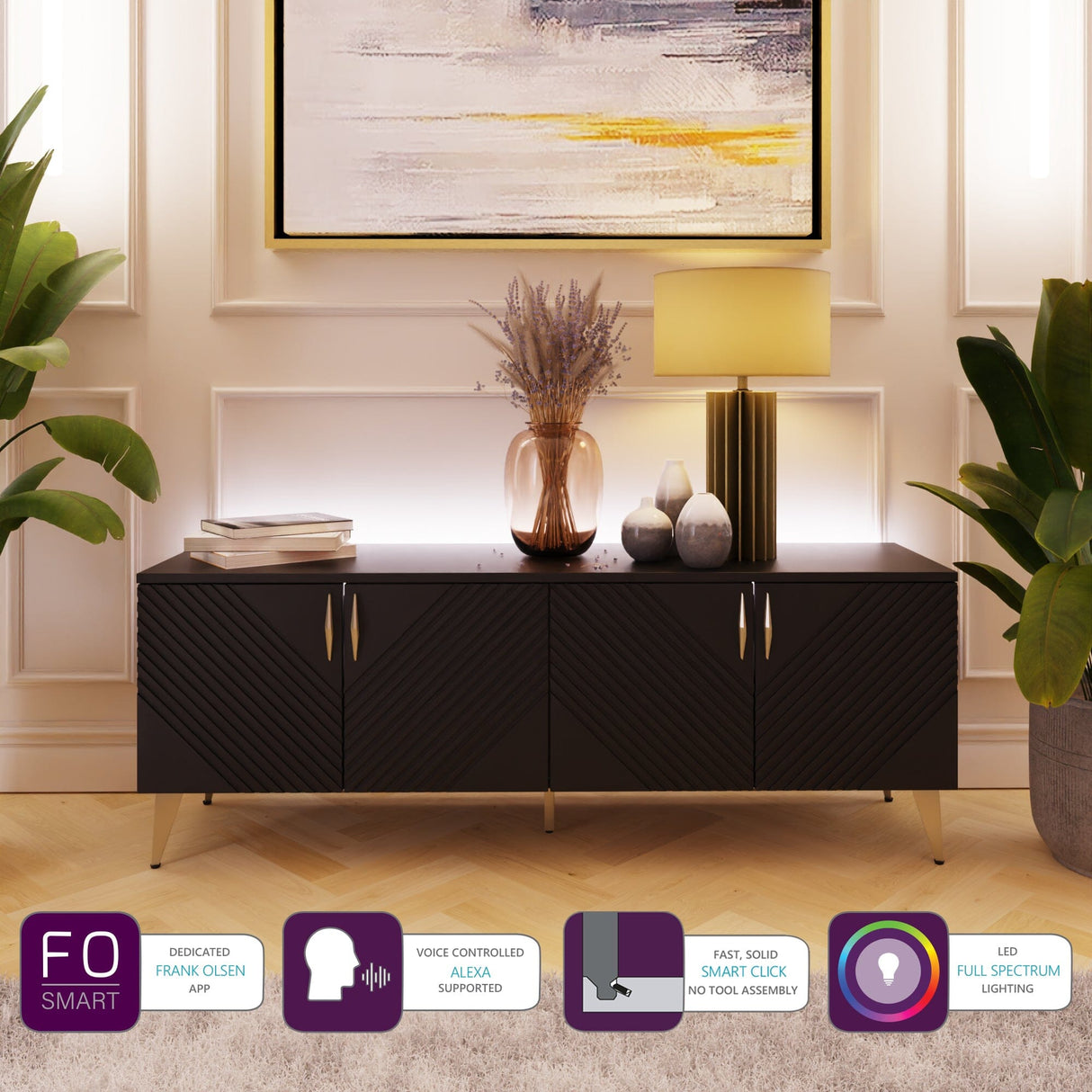 Frank Olsen AVA Black TV Cabinet with Mood Lighting for TV's up to 70"