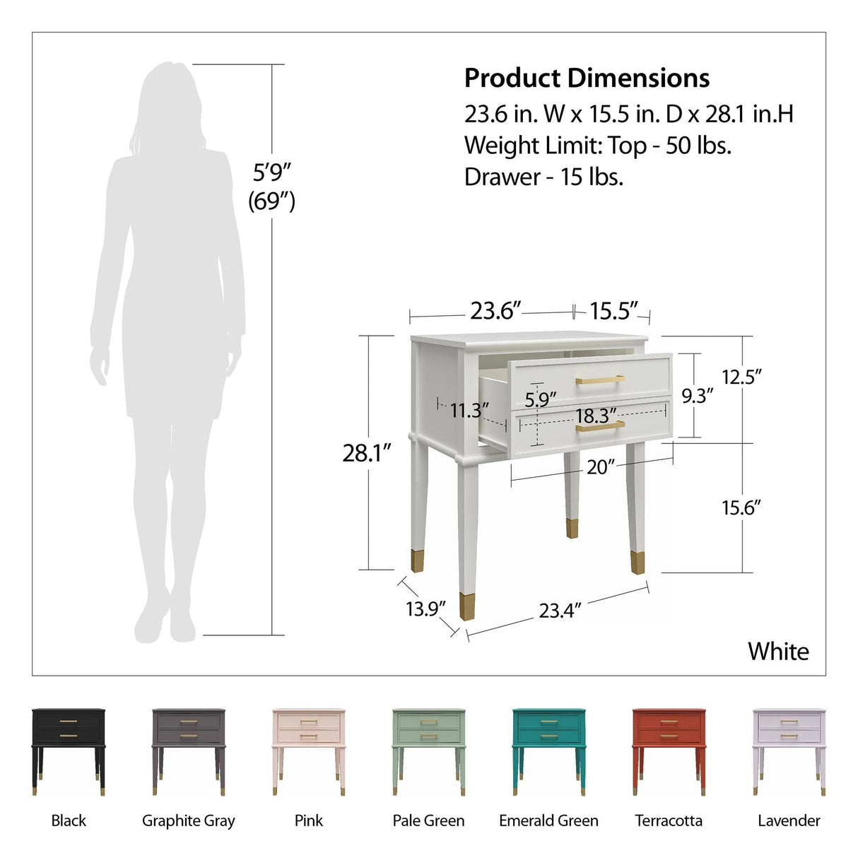 CosmoLiving Westerleigh End Table Black/Gold