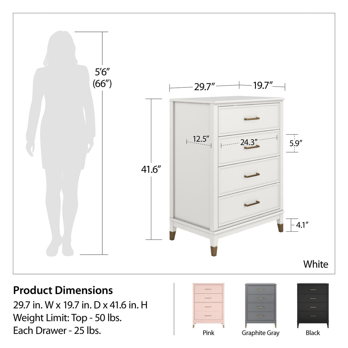 CosmoLiving Westerleigh 4 Drawer Dresser Graphite Grey