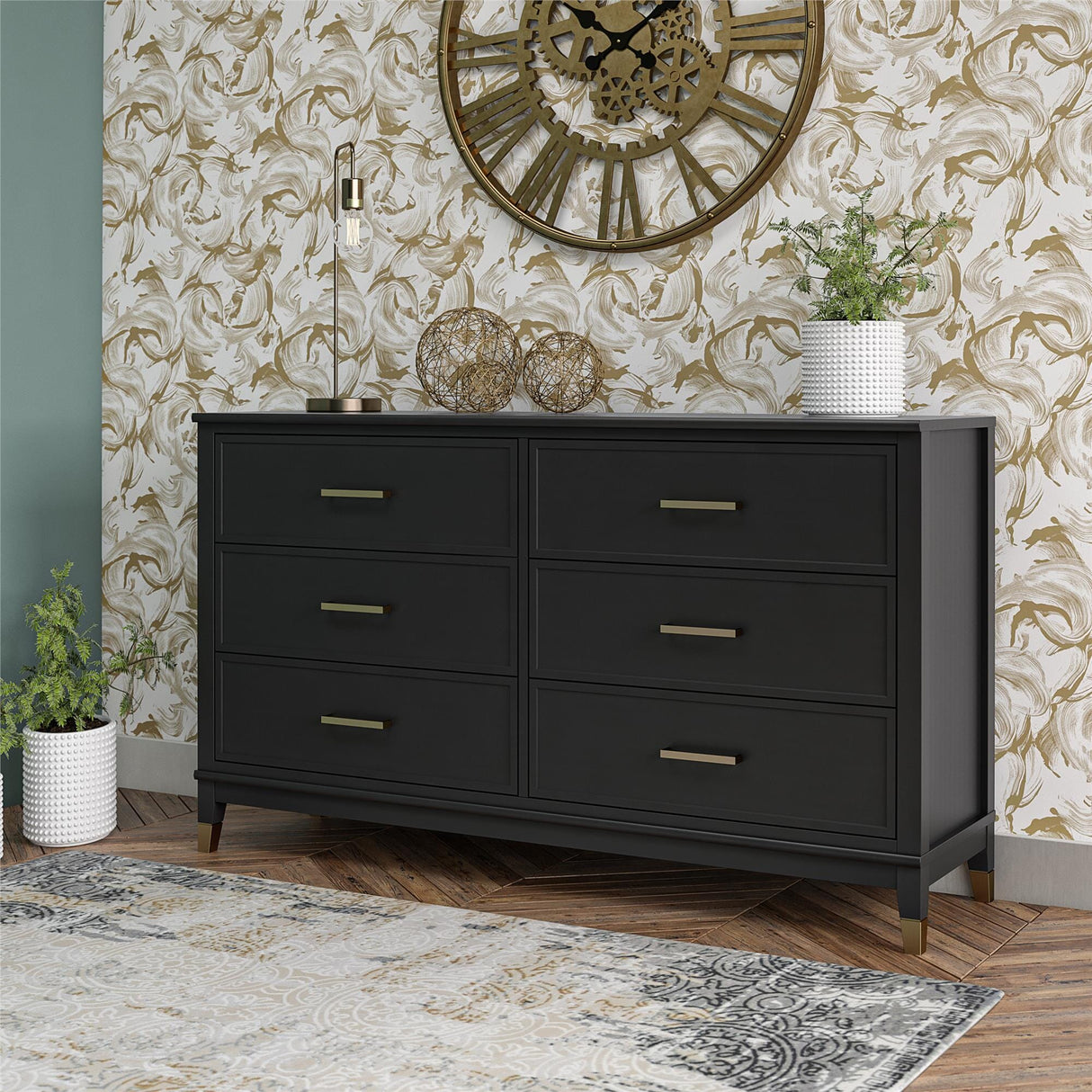 CosmoLiving Westerleigh 6 Drawer Dresser Black/Gold