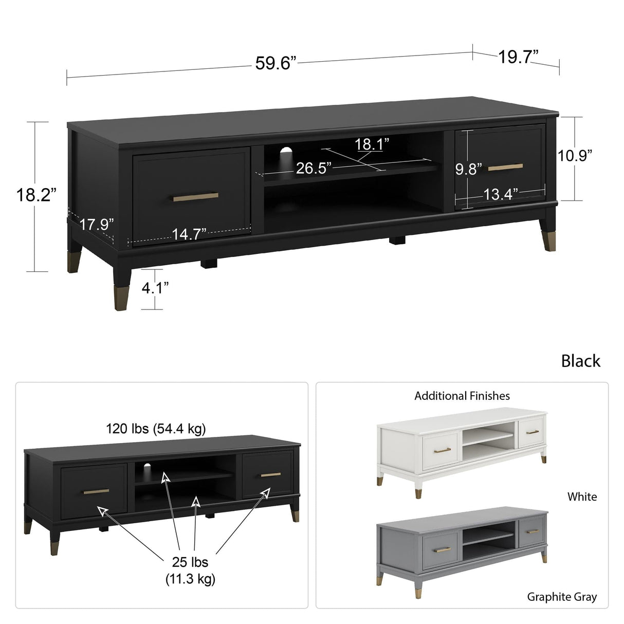 CosmoLiving Westerleigh TV Stand for TVs up to 65" Black/Gold