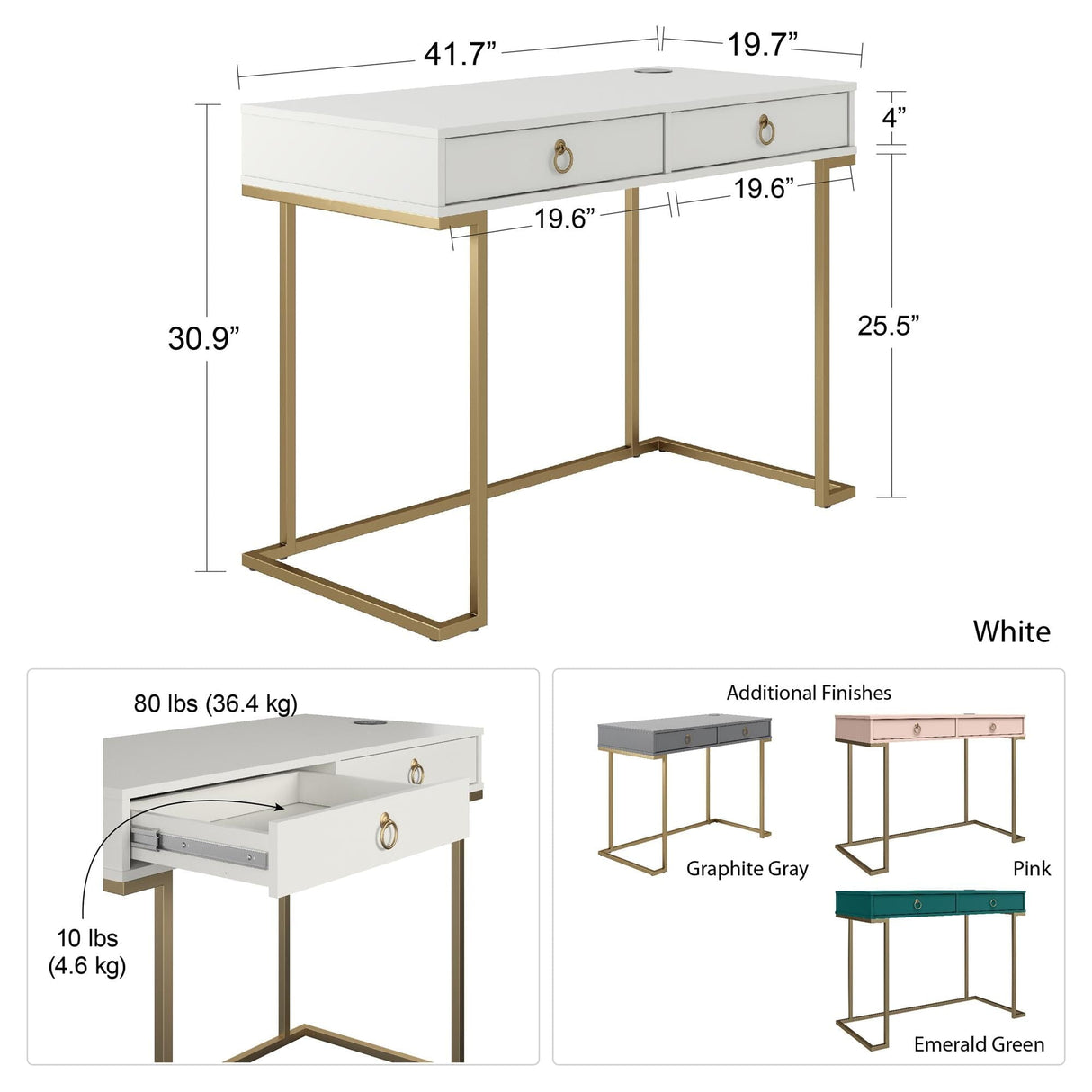 CosmoLiving Camila Writing Desk White