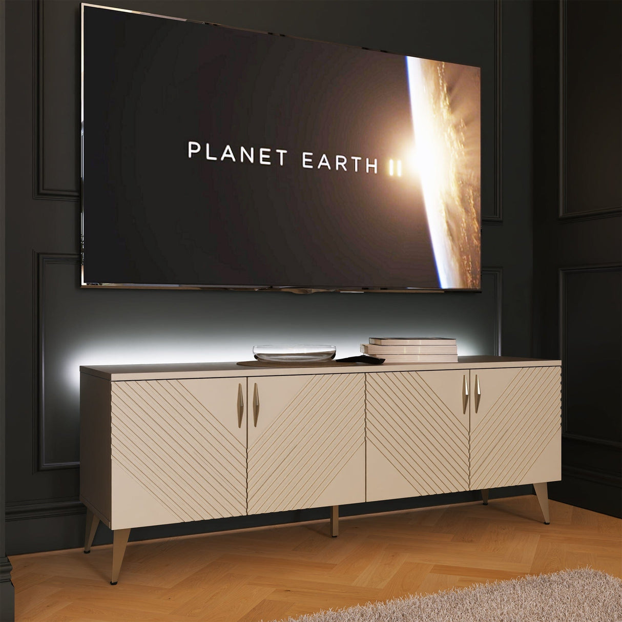 Frank Olsen AVA White TV Cabinet with Mood Lighting for TV's up to 70"
