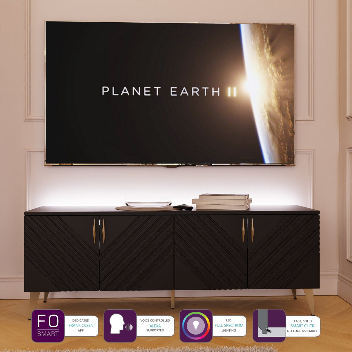 Frank Olsen AVA Black TV Cabinet with Mood Lighting for TV's up to 70"