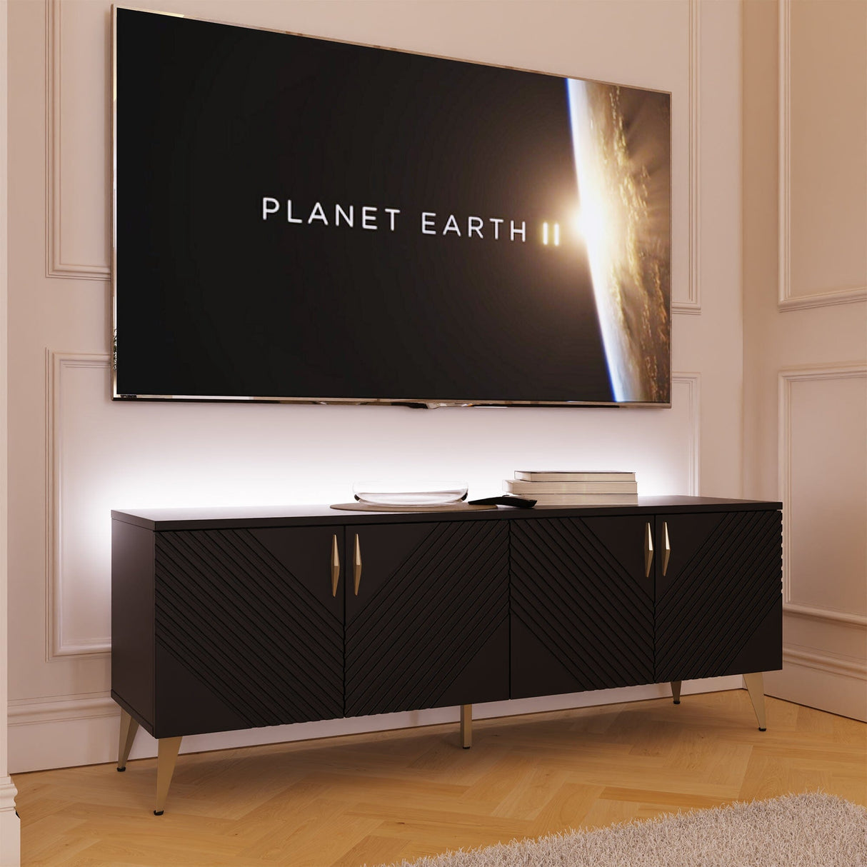 Frank Olsen AVA Black TV Cabinet with Mood Lighting for TV's up to 70"