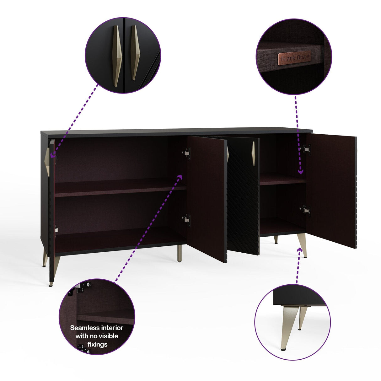 Frank Olsen AVA Black TV Cabinet with Mood Lighting for TV's up to 70"