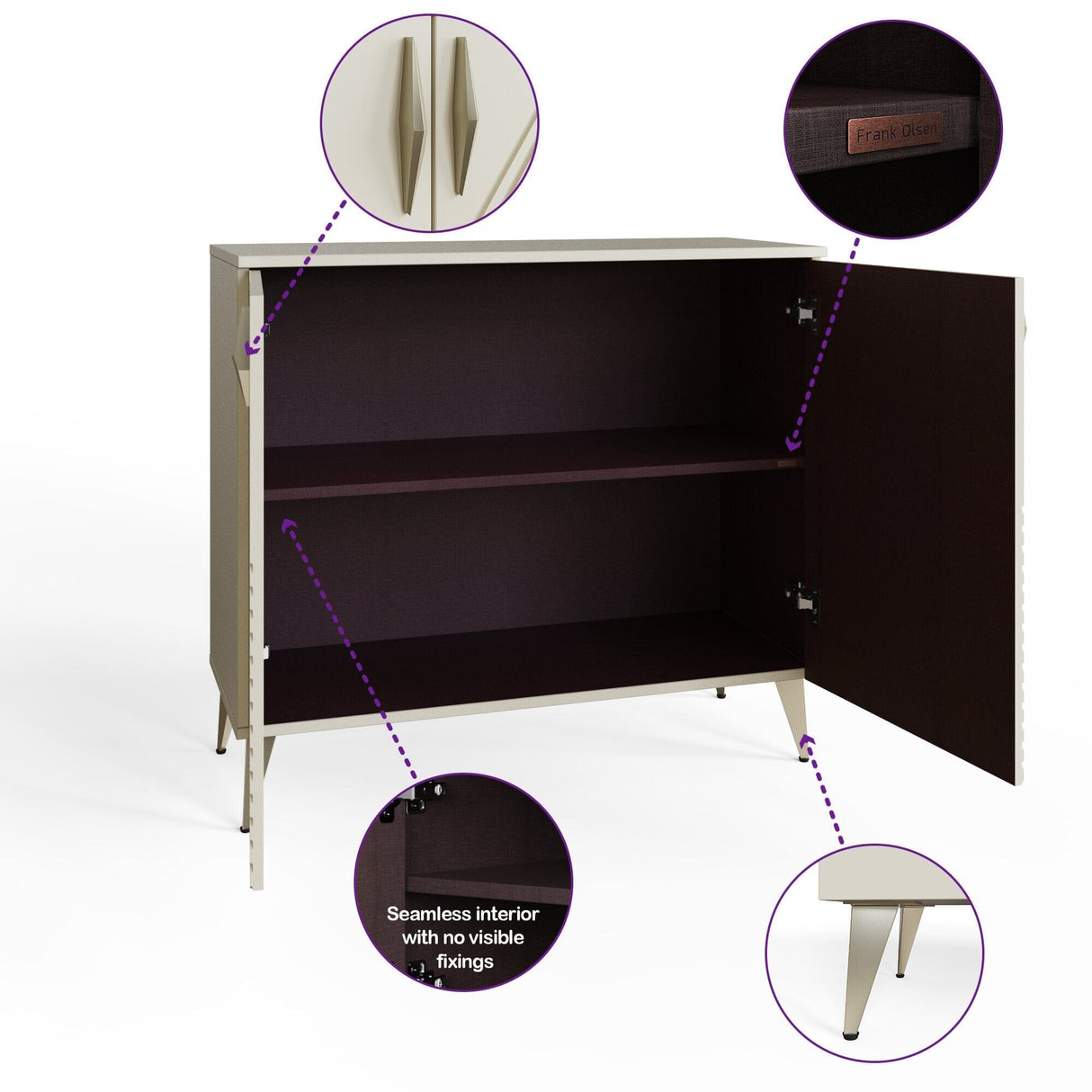 Frank Olsen AVA White Tall Sideboard with Mood Lighting & Wireless Phone Charging