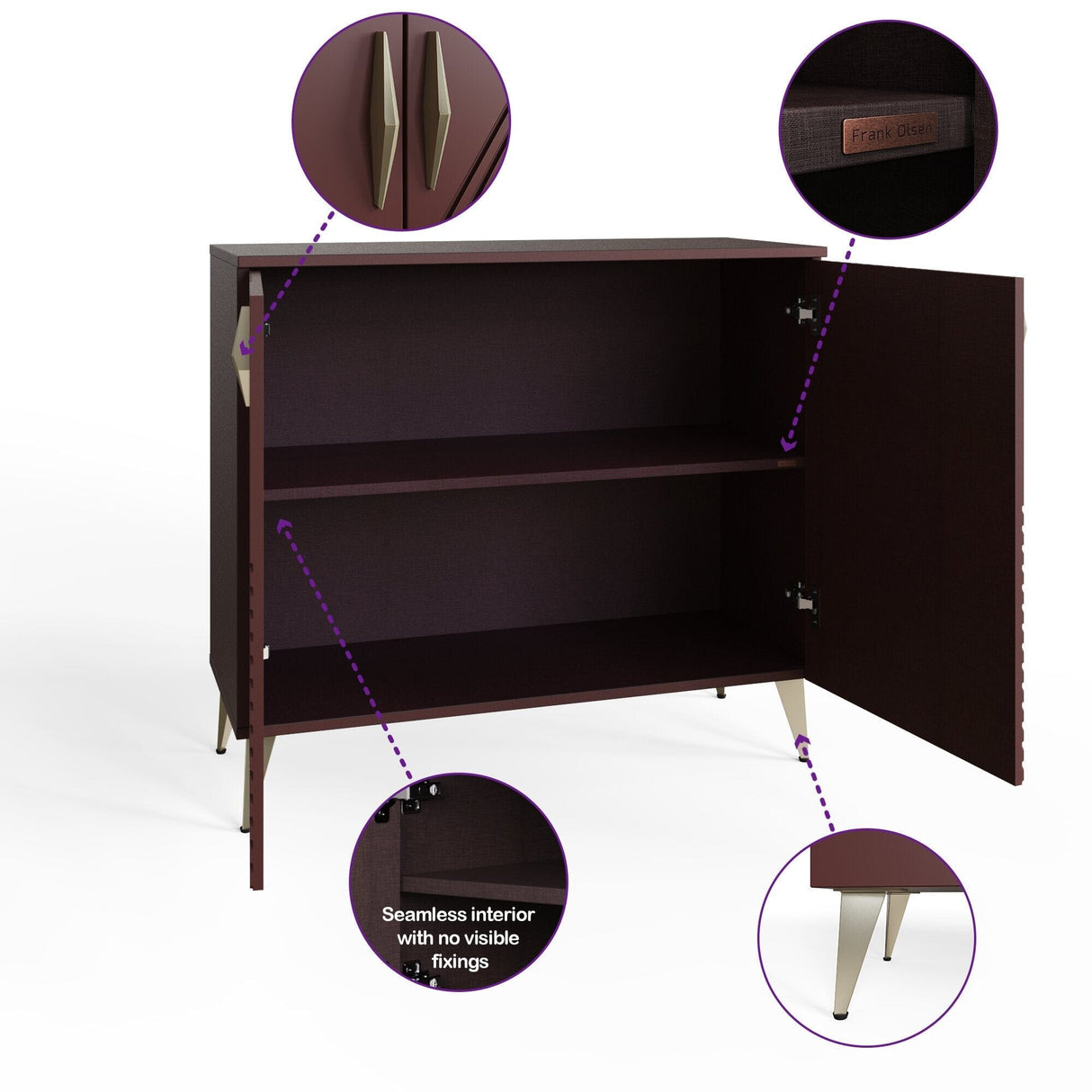 Frank Olsen AVA Mulberry Tall Sideboard with Mood Lighting & Wireless Phone Charging