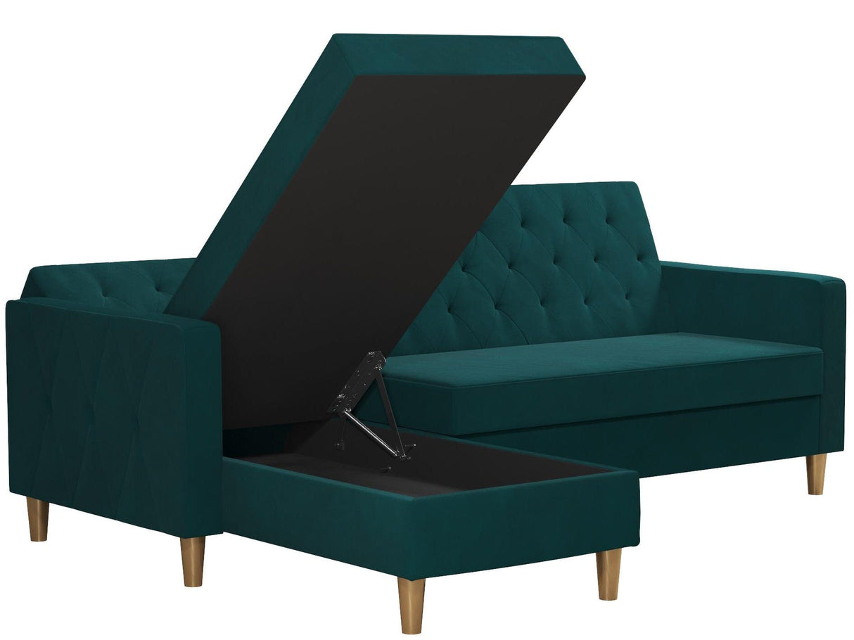 CosmoLiving Liberty Sectional Sofa Bed with Storage Green