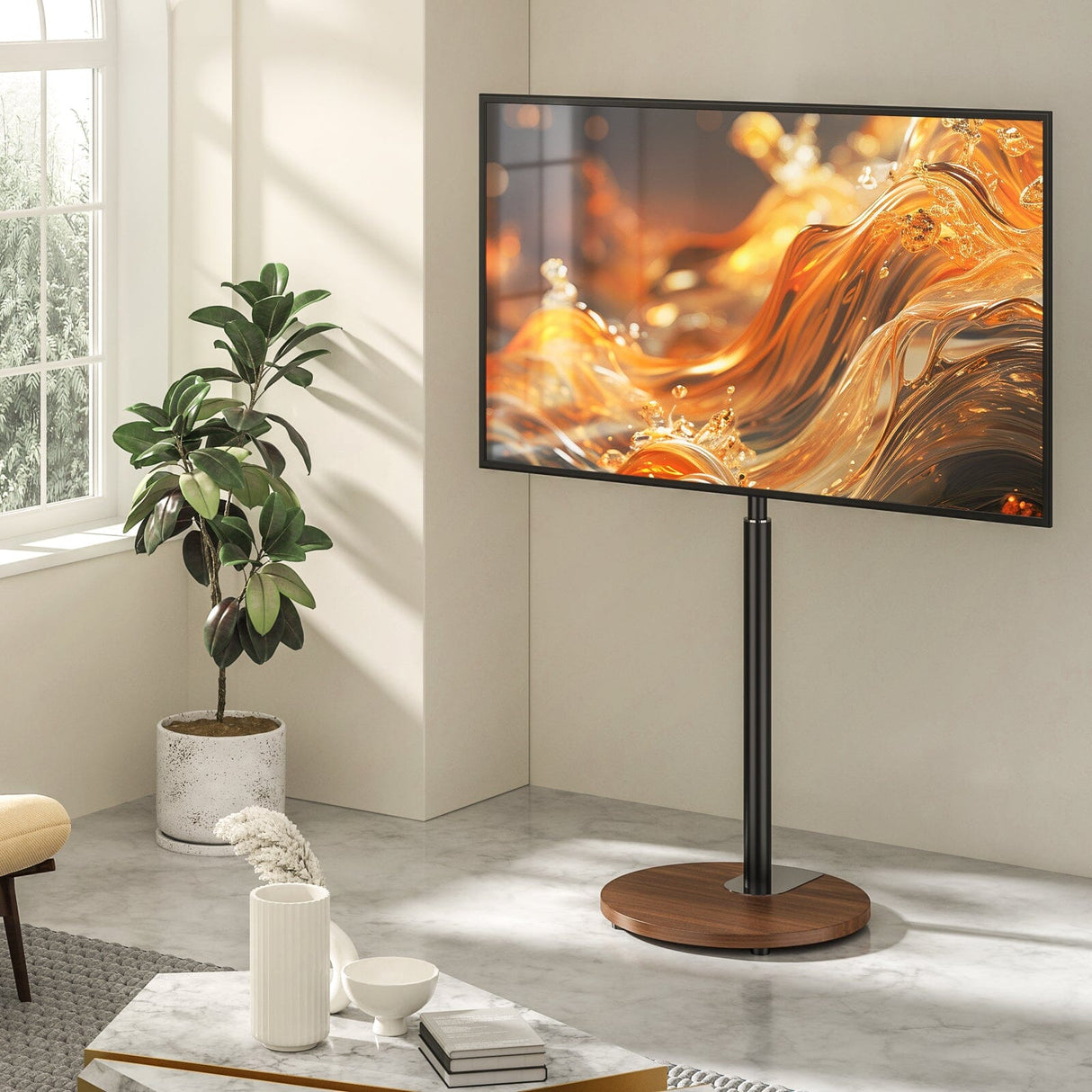 TTAP FSC-WAL TV Stand with Bracket for up to 65" TVs - Walnut and Black