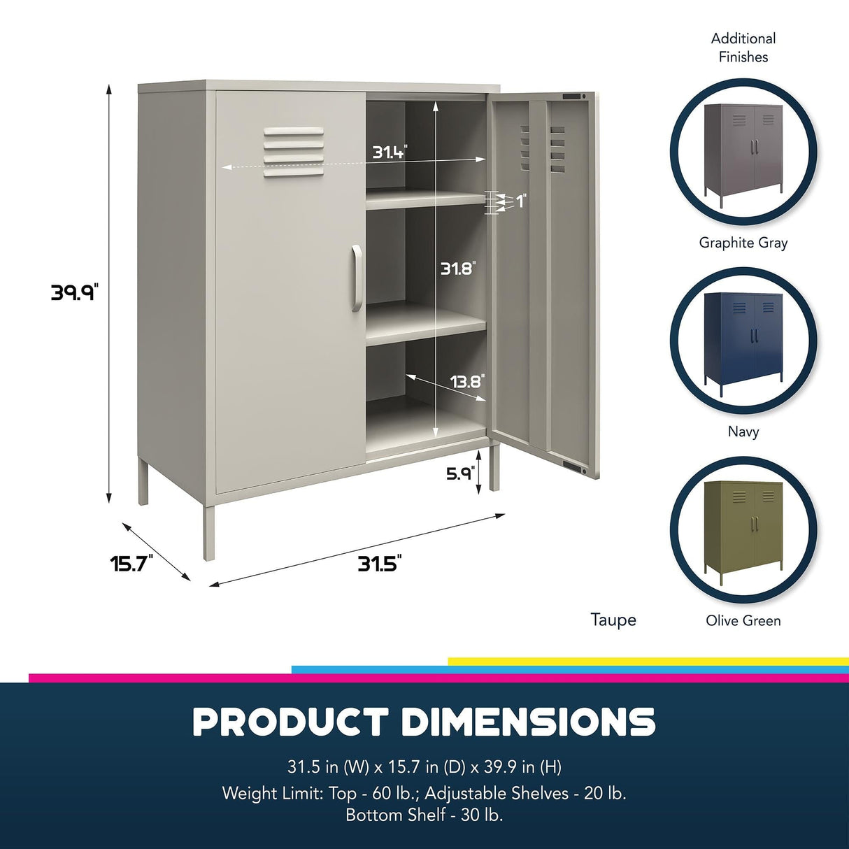 Dorel Home Bradford 2 Door Metal Storage Cabinet