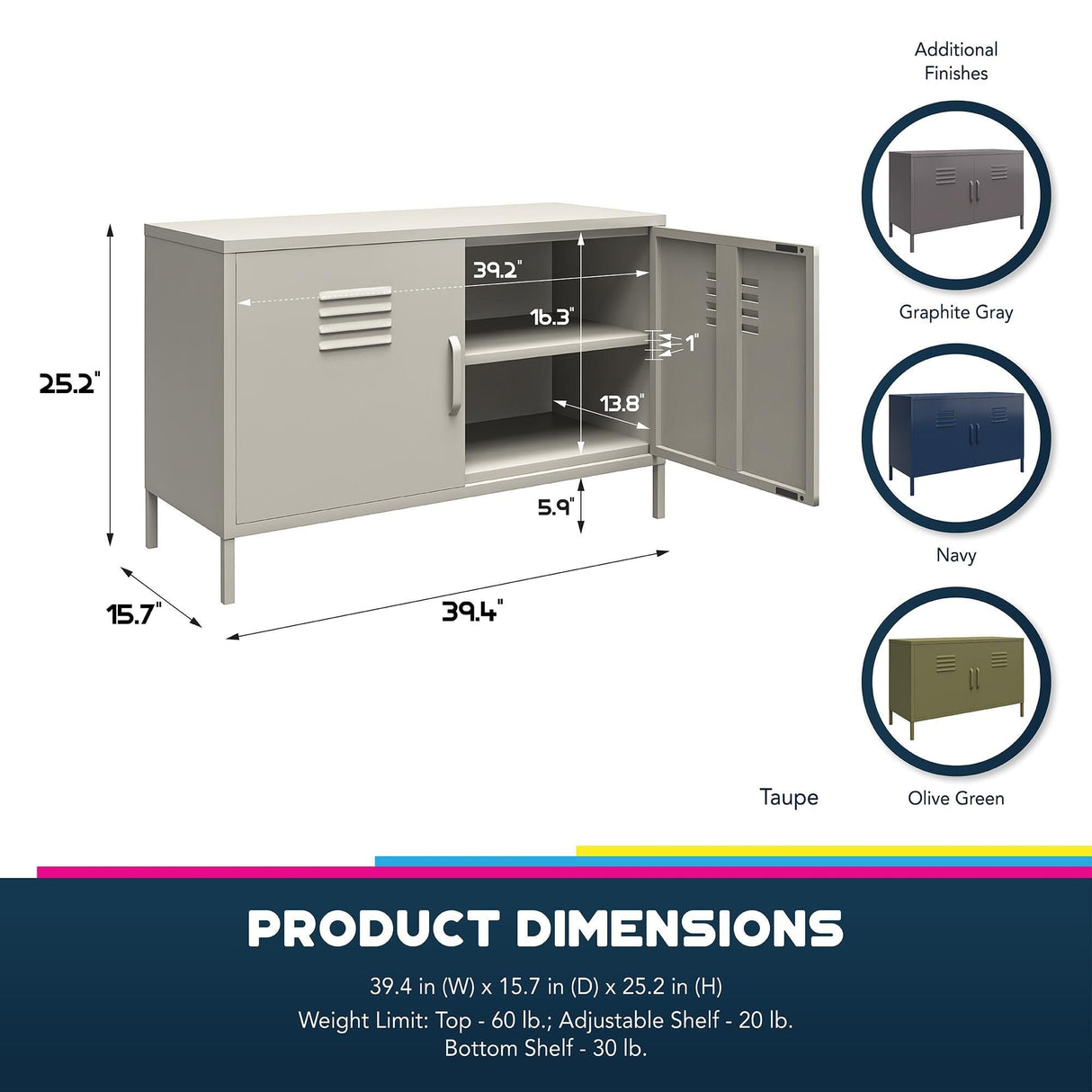 Dorel Home Bradford 2 Door Metal Accent Cabinet