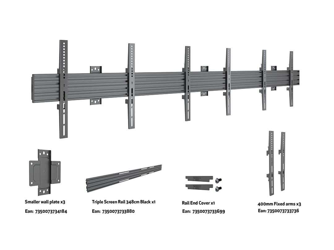 Multibrackets M Wallmount Pro MB4016 Fixed Black Triple Screen Wall Bracket