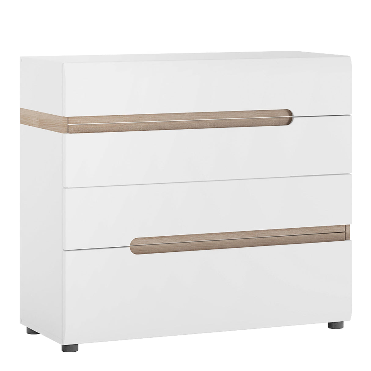 Furniture To Go Chelsea Bedroom 4 Drawer Chest in White with a Truffle Oak Trim