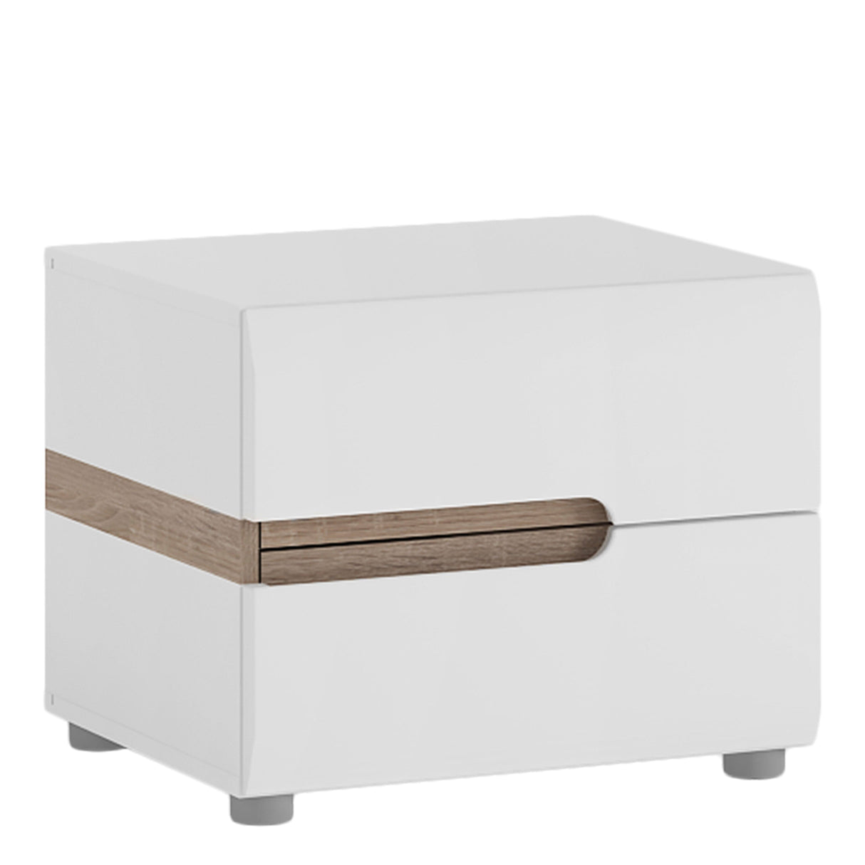 Furniture To Go Chelsea Bedroom 2 Drawer Bedside in White with a Truffle Oak Trim