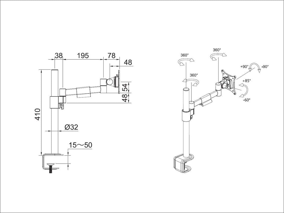 Multibrackets M VESA Officeline Single Black Deskmount
