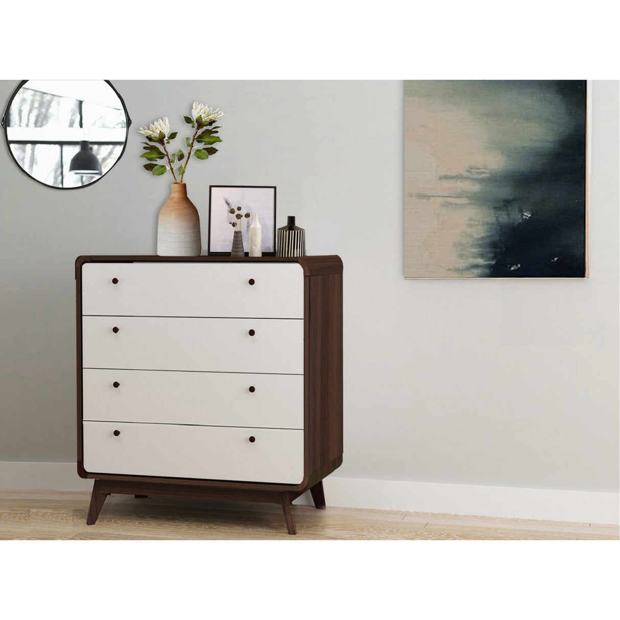 LOFT24 Cassie 4 Drawer Dresser - Walnut & White