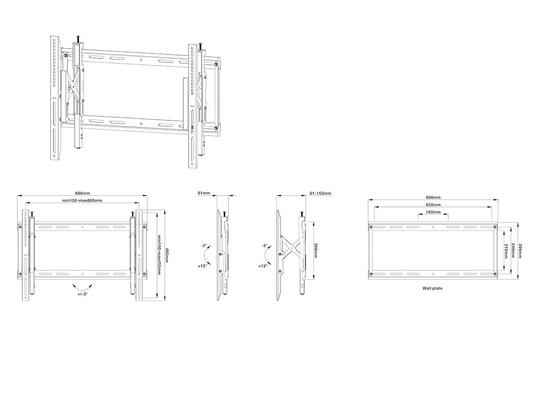 Multibrackets MB6299 Recessed TV Wall Bracket with Tilt and Turn