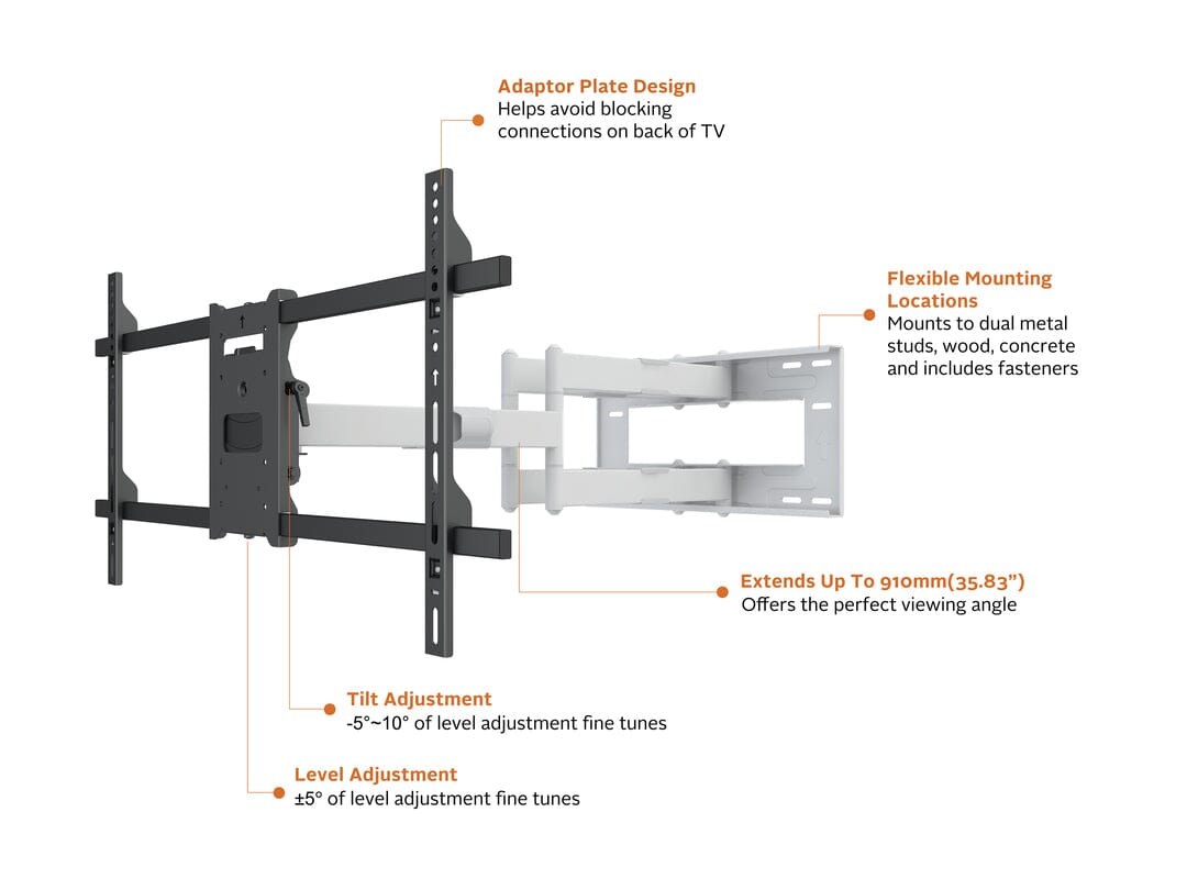 Multibrackets M Universal Long Reach TV Wall Bracket Arm 910mm in White