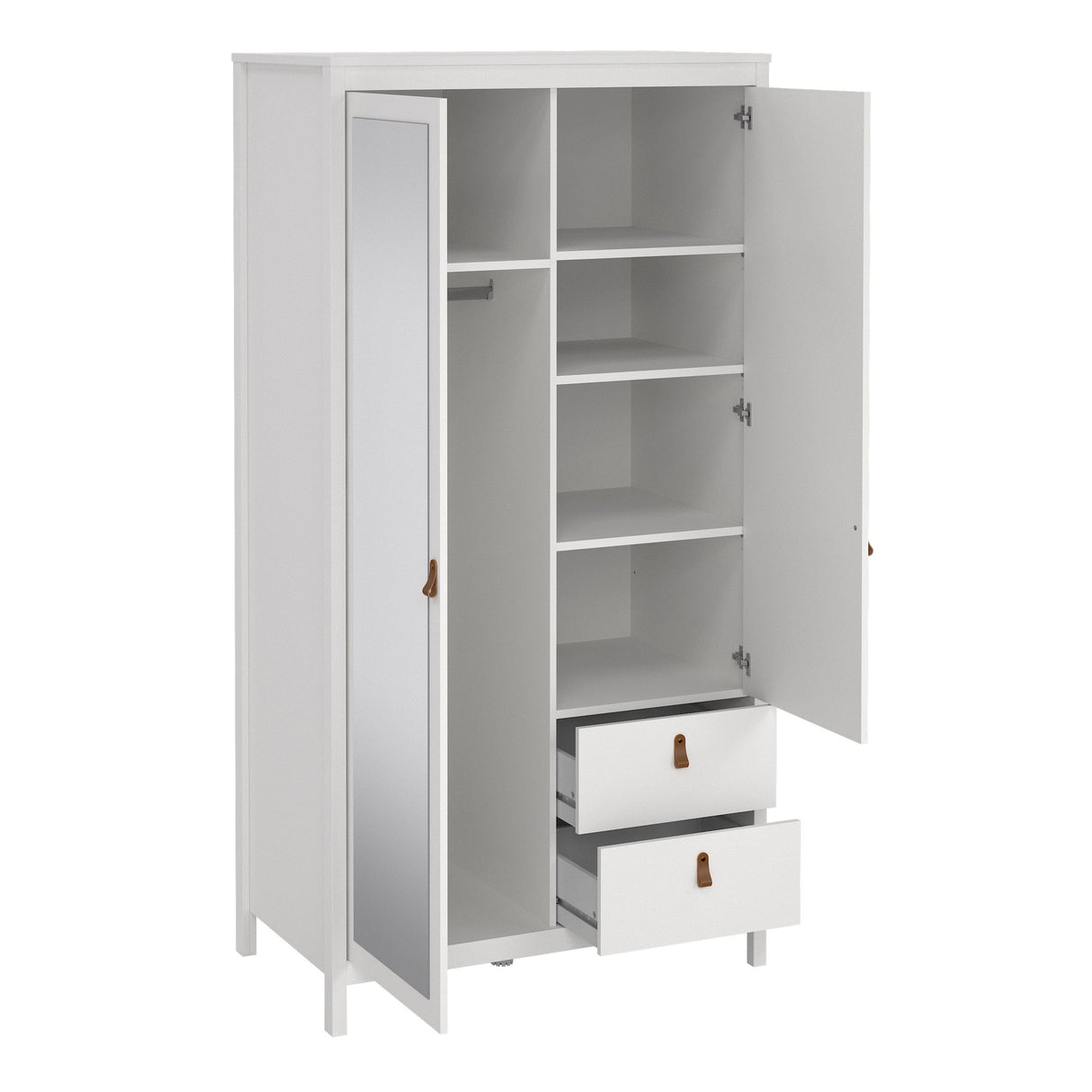 Furniture To Go Barcelona Wardrobe with 1 Door 1 Mirror Door 2 Drawers in White